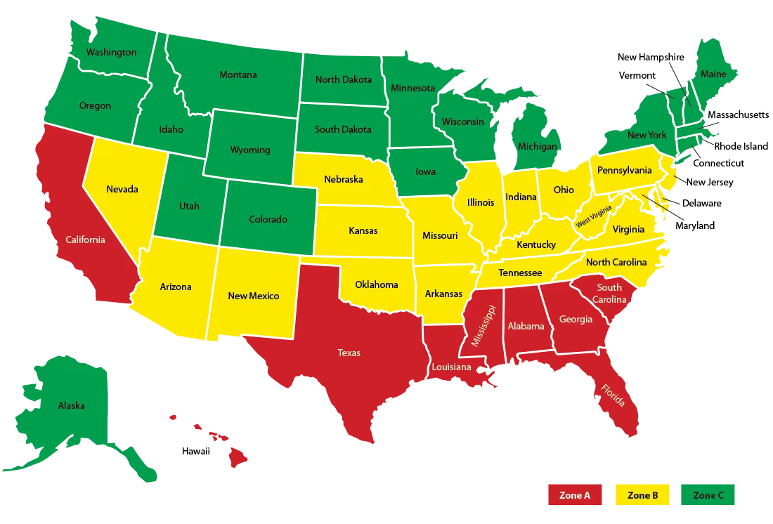 Color-Coded Map of the United States Regions