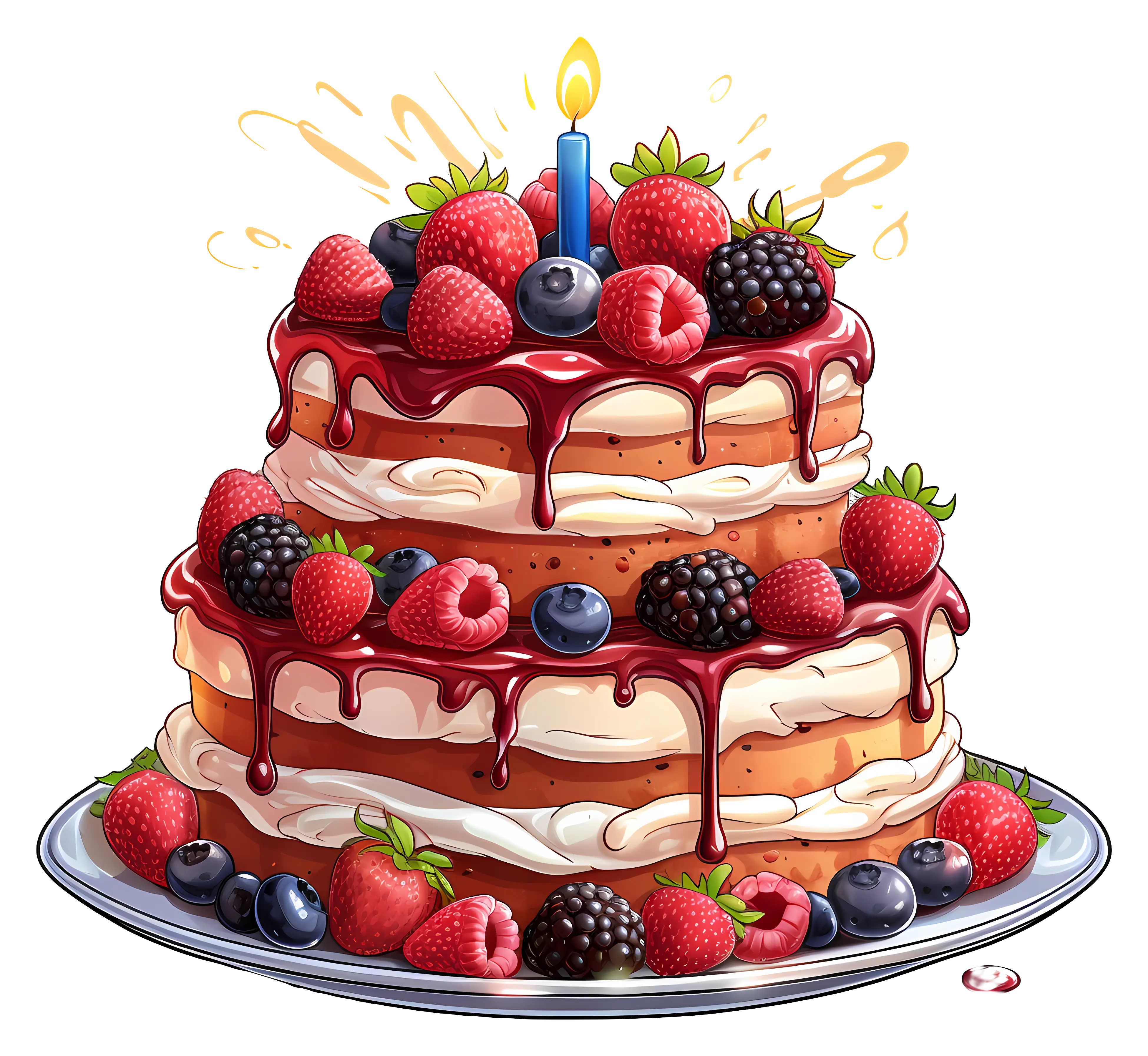 Two-Layer Fruit Cake with Berries and Candle