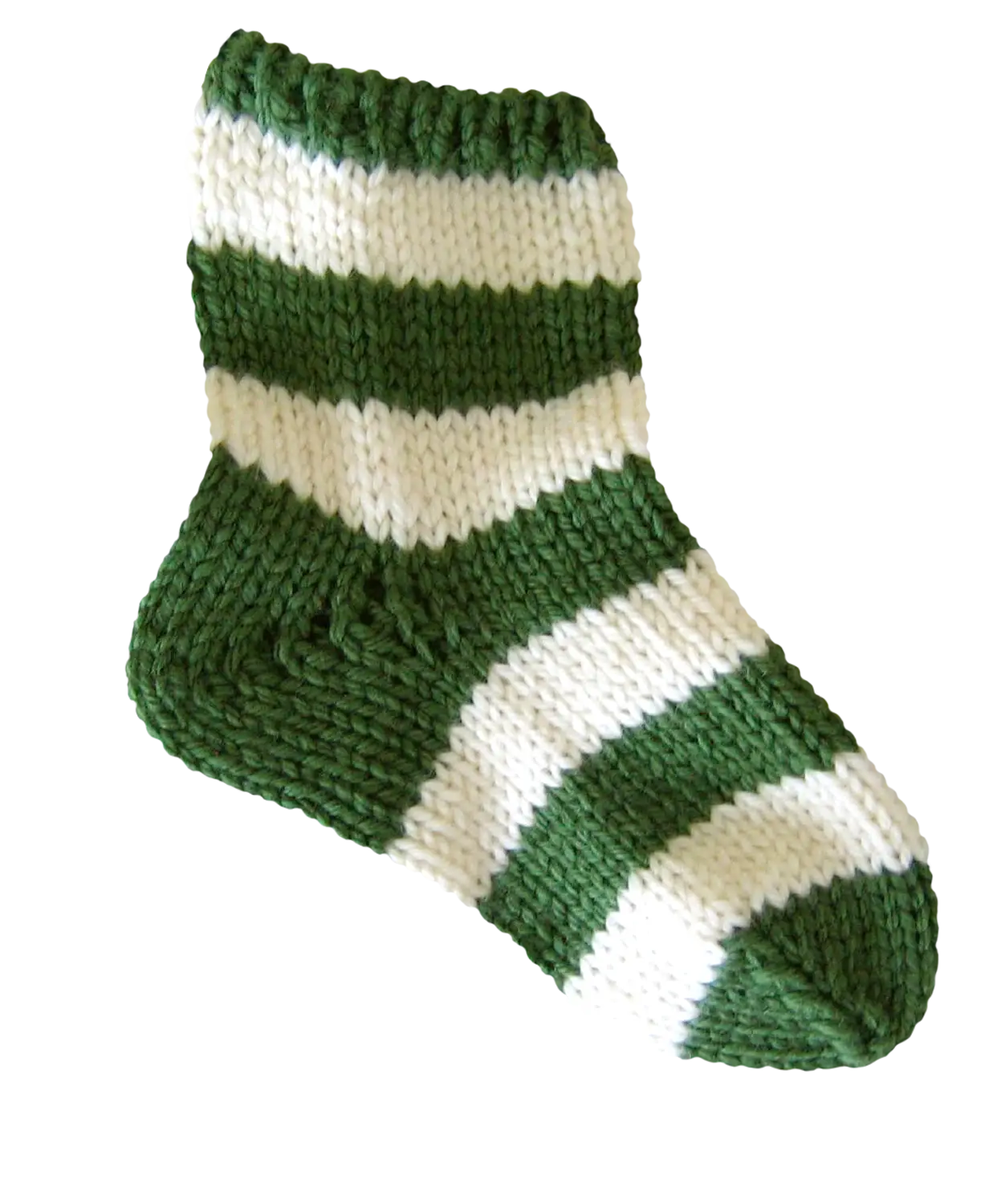 Green and White Striped Knitted Sock