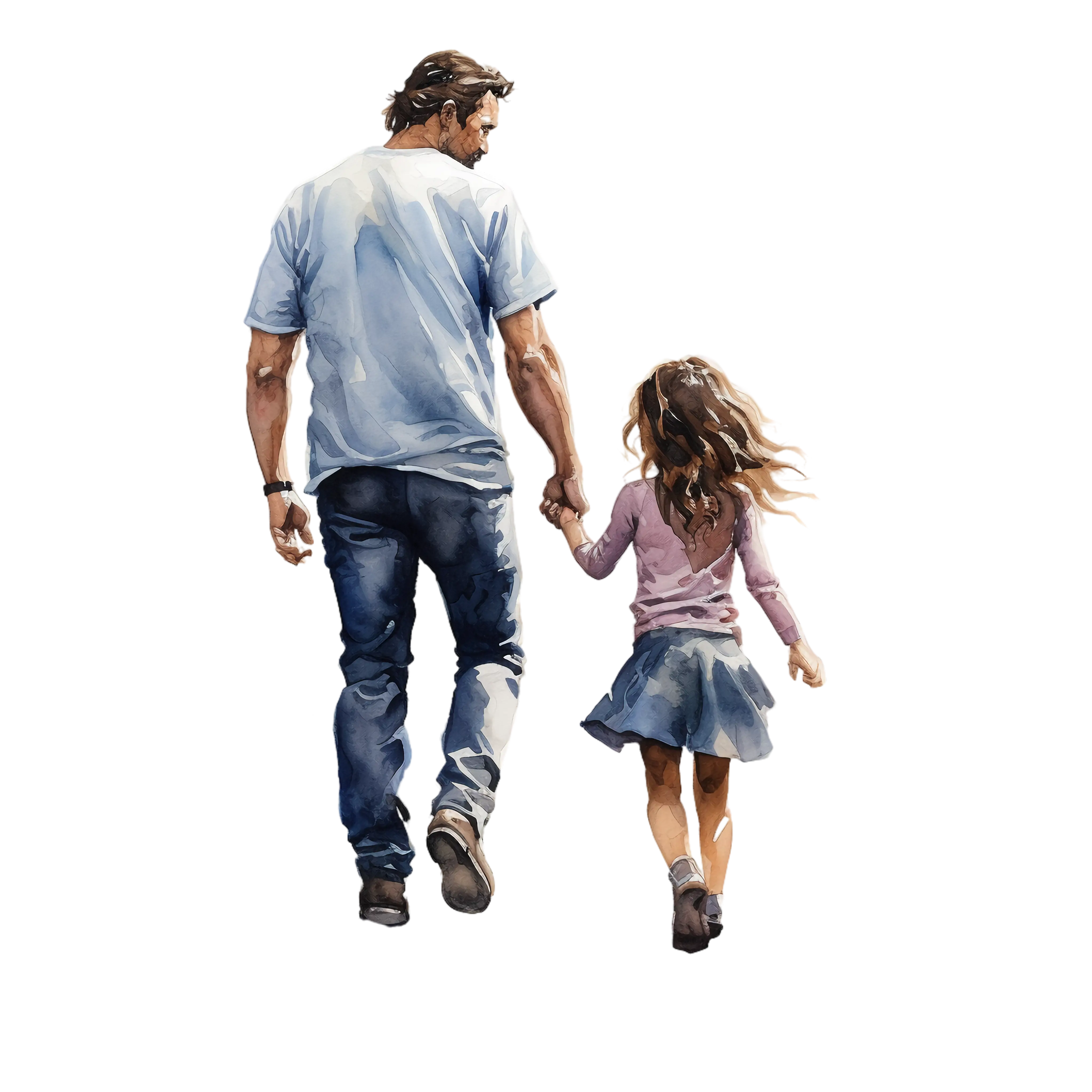 Father and Daughter Walking Together Illustration