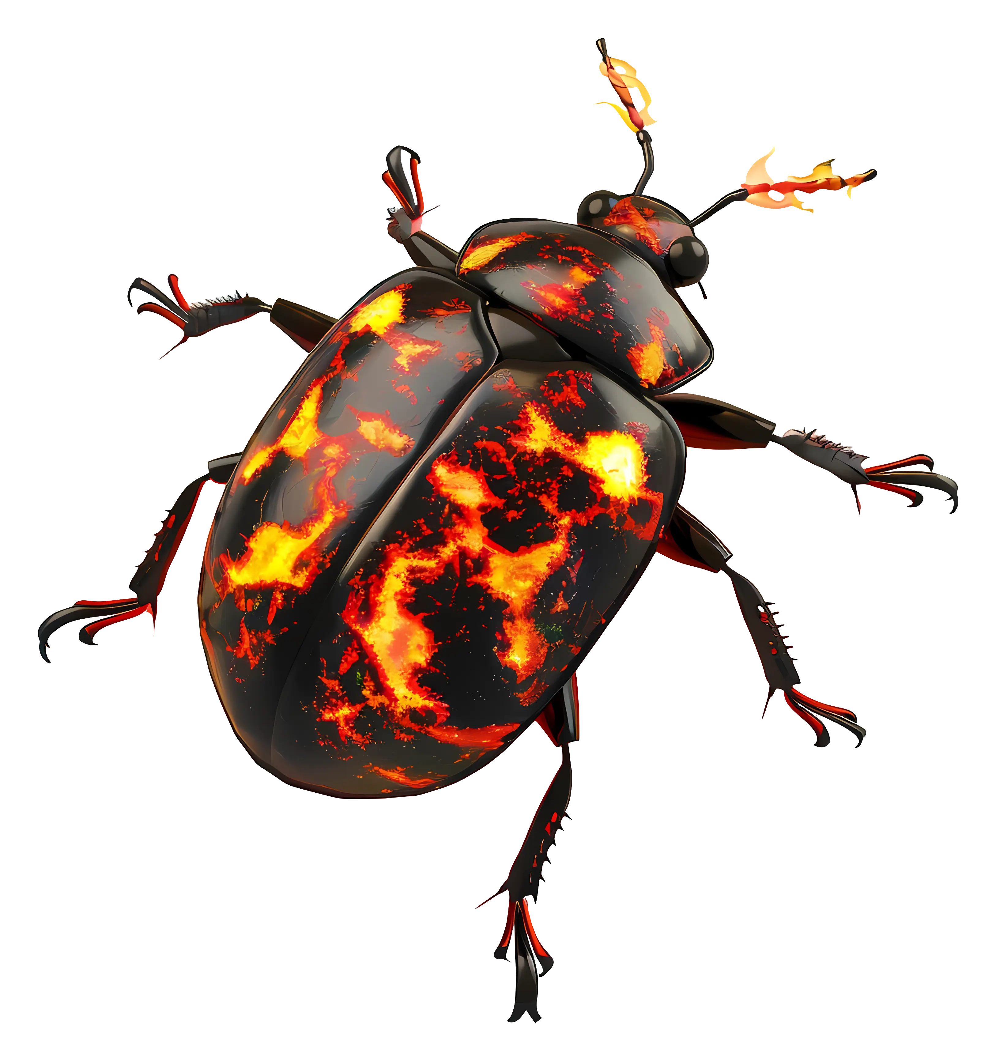 Black Beetle with Fire Pattern