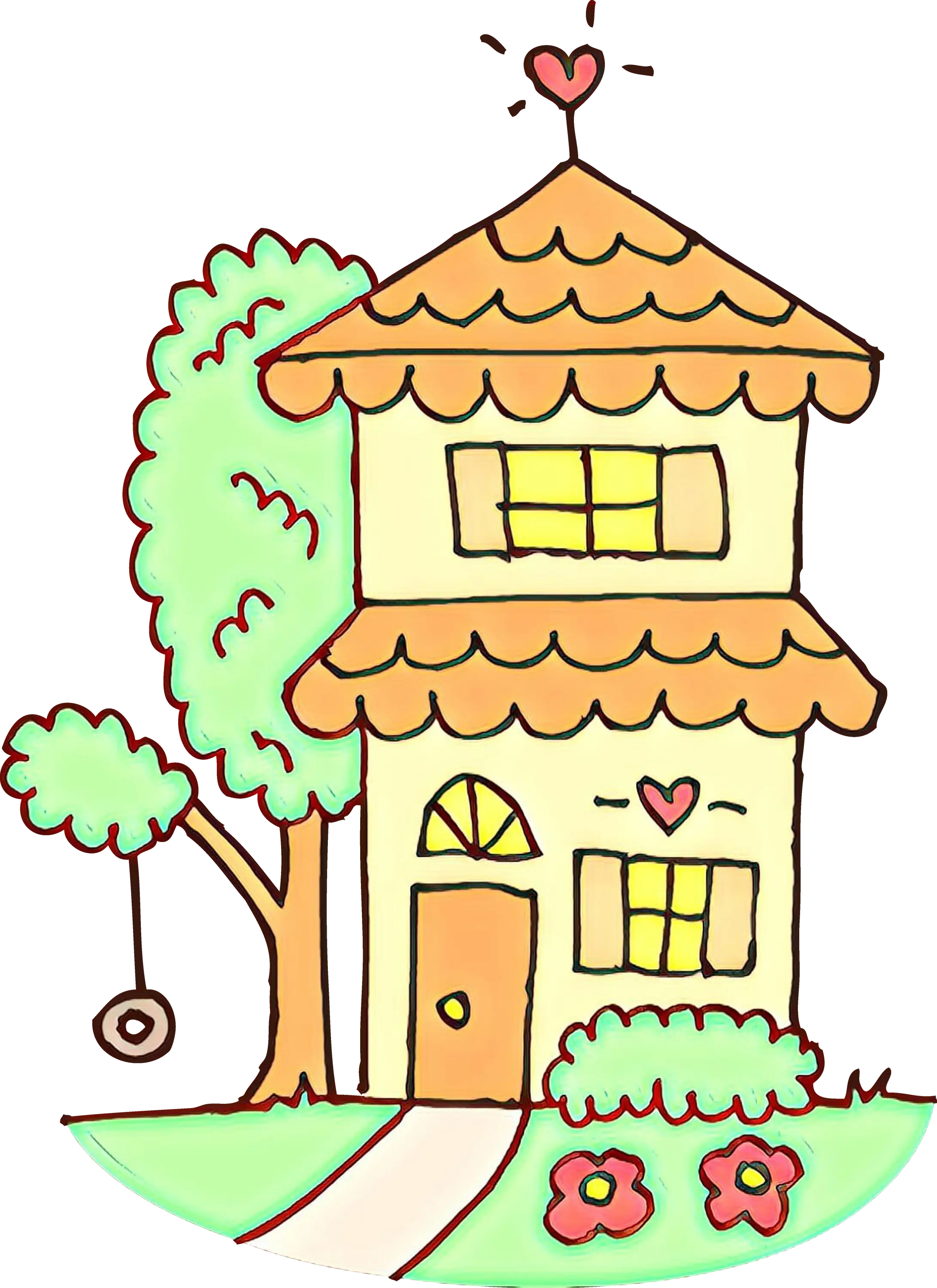 Cute Doodle House with Tree and Swing