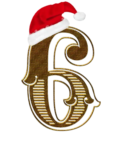 Golden Number Six with Santa Hat