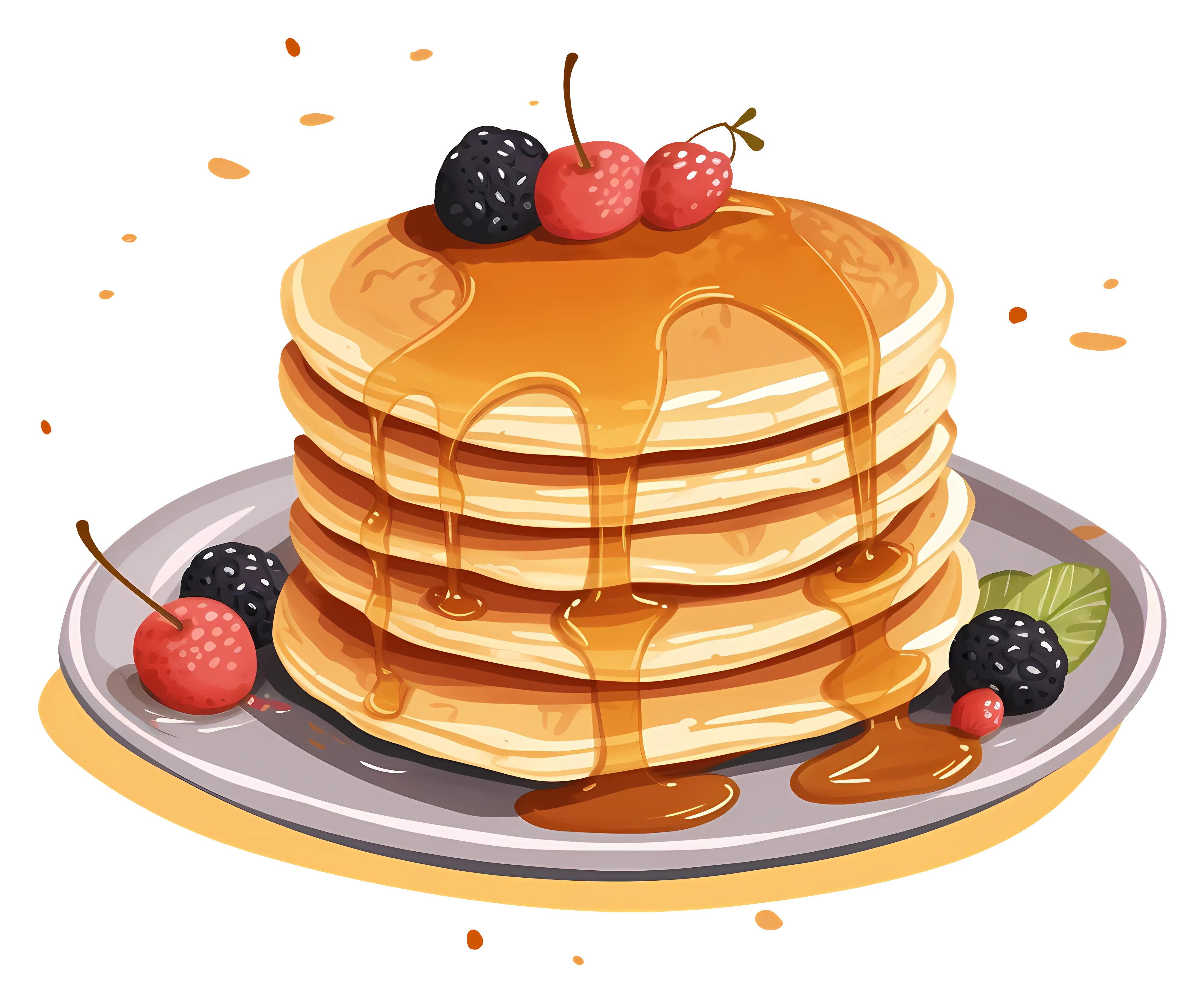 Stack of Pancakes with Syrup and Berries Illustration
