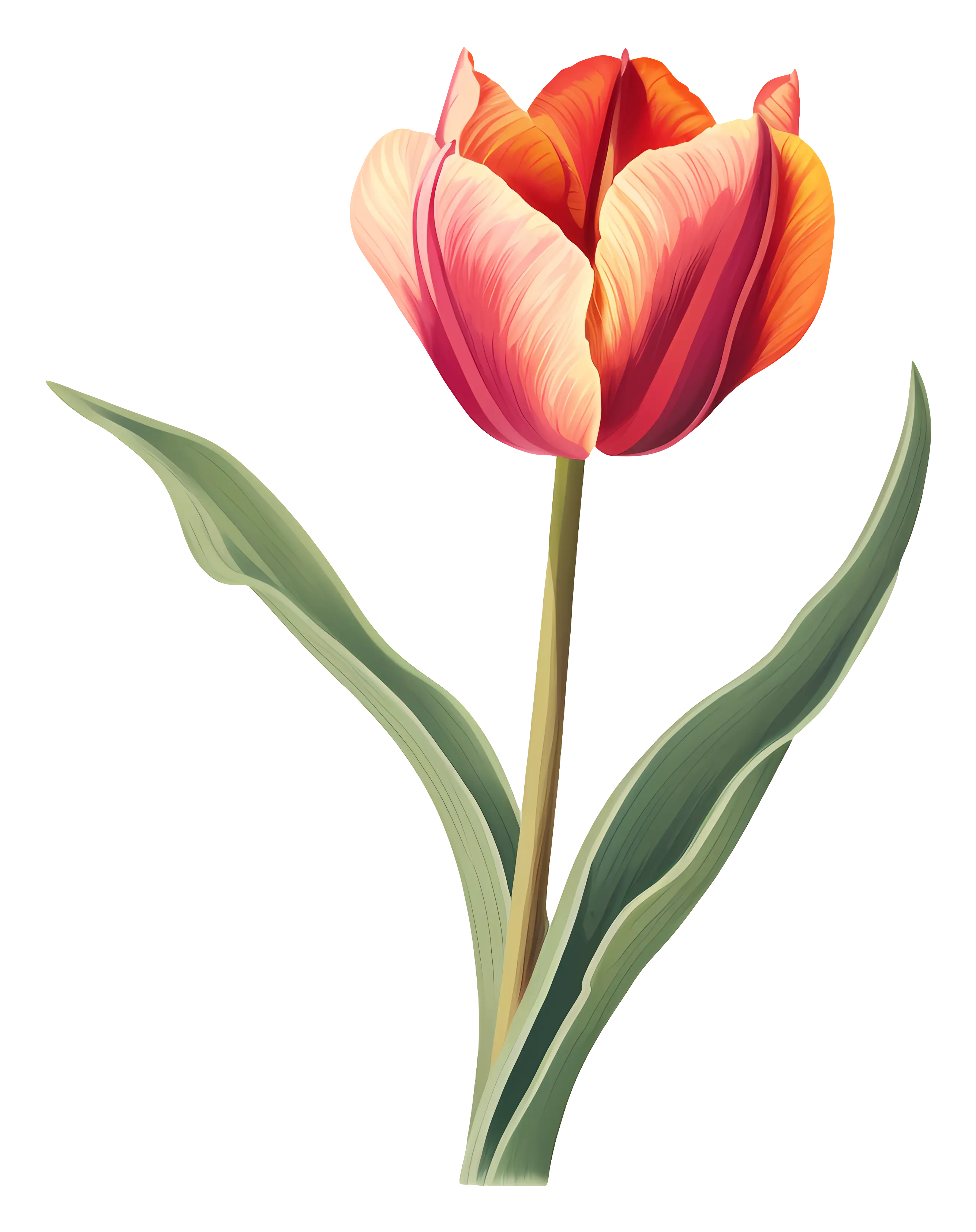 Single Red and Orange Tulip Illustration