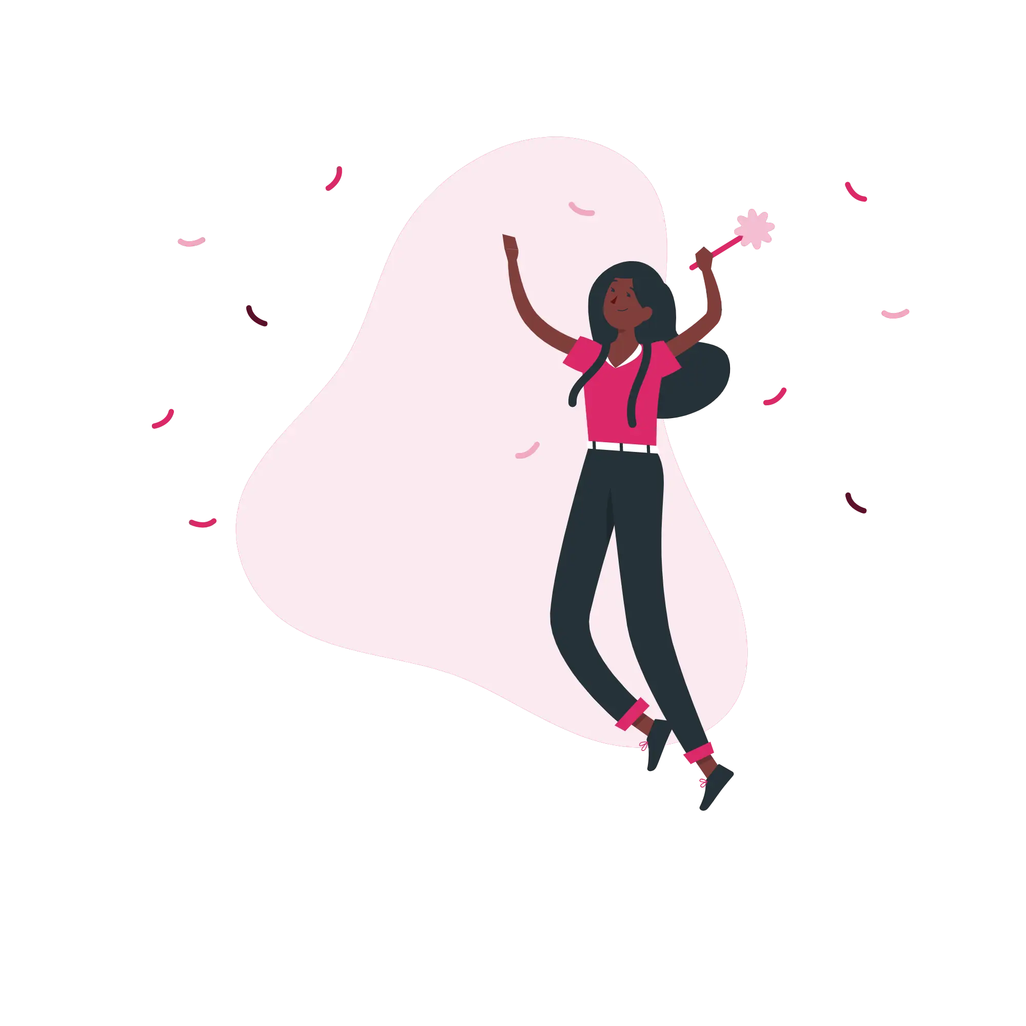 Dynamic Celebration of Joyful Woman with Waving Confetti