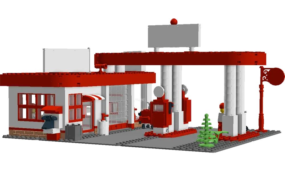 Red and White Gas Station Model
