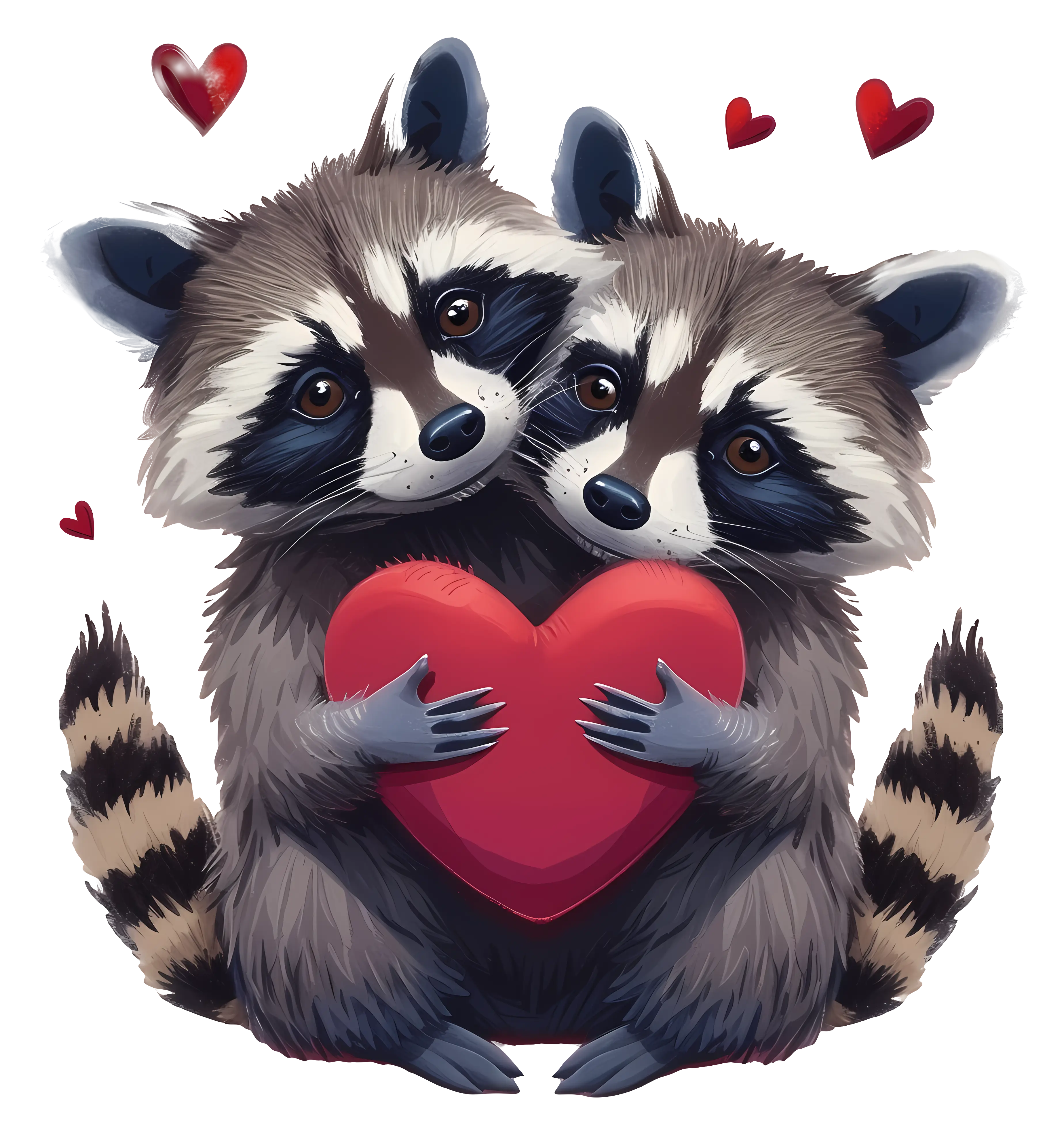 Cute Raccoons Holding a Heart for Valentine&#039;s Day
