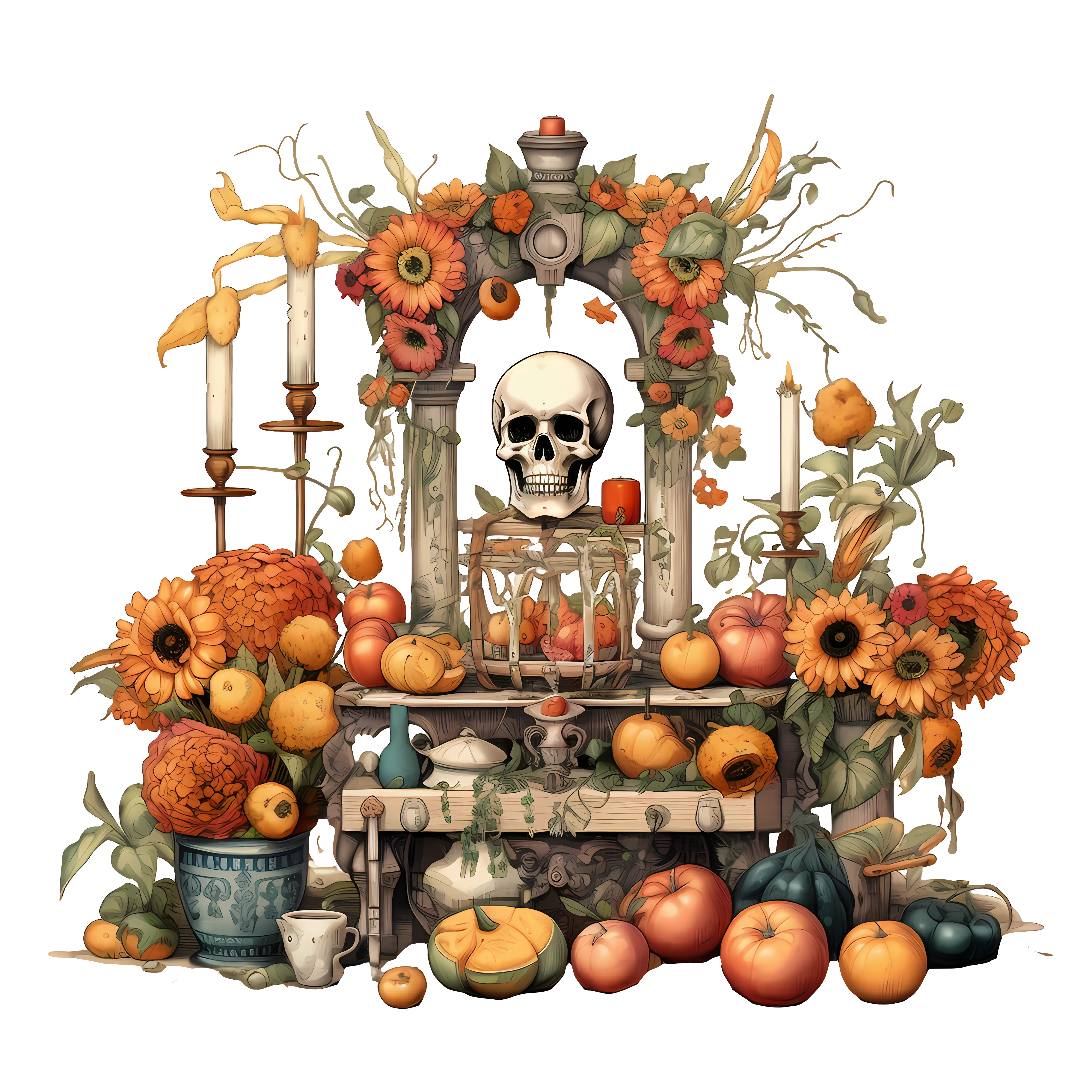 Skull and Flowers Altar for Day of the Dead