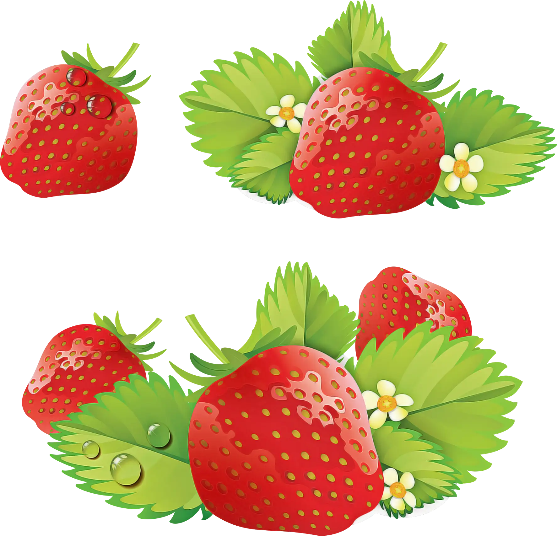 Cluster of Fresh Strawberries with Leaves