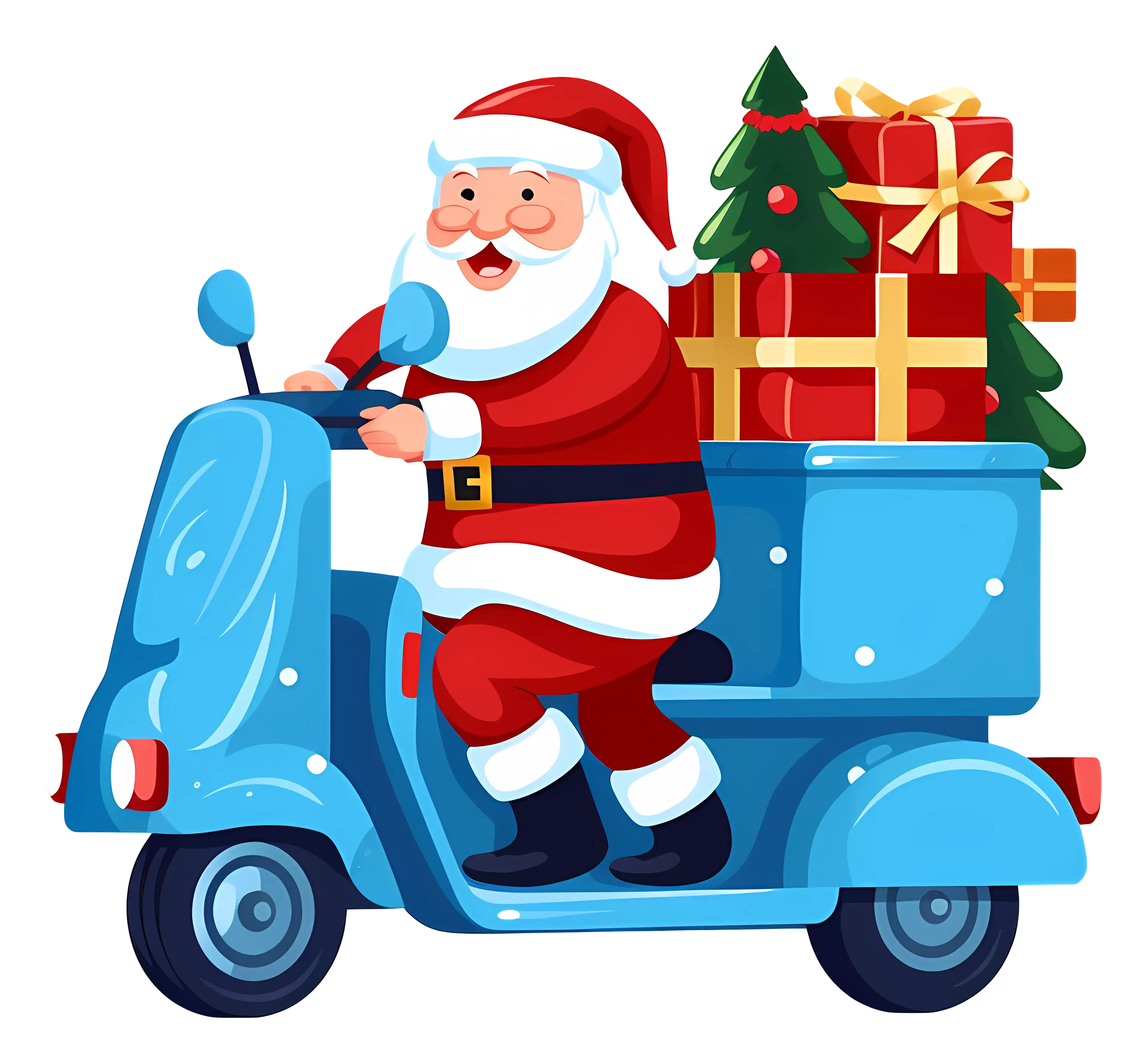 Santa Claus on a Scooter with Gifts Illustration