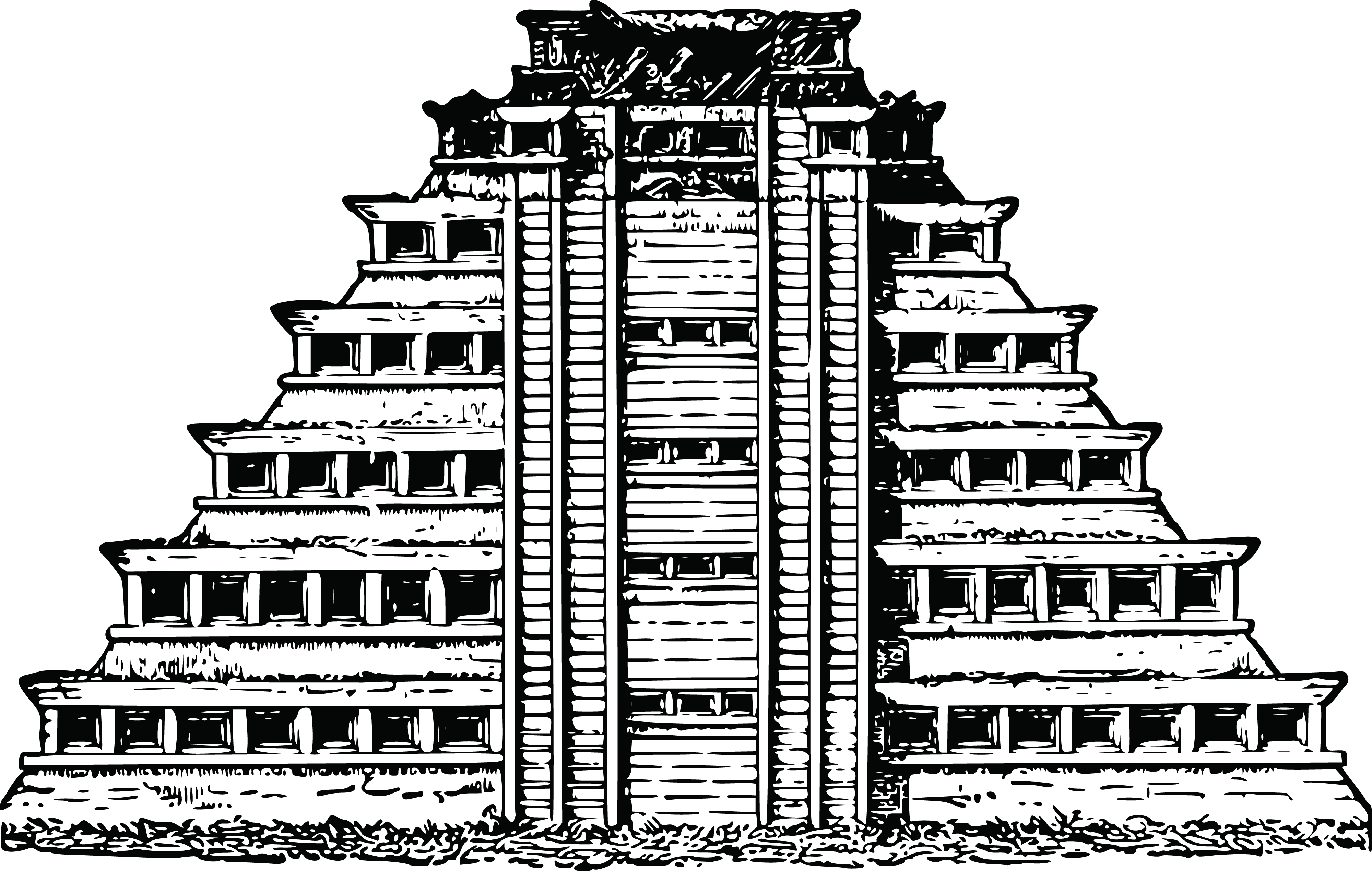 Mayan Pyramid Illustration in Artistic Style