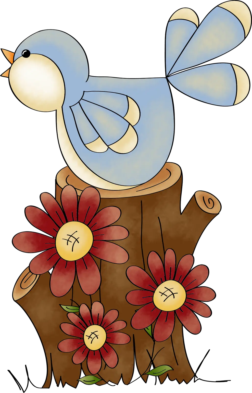 Cute Blue Bird on Tree Stump
