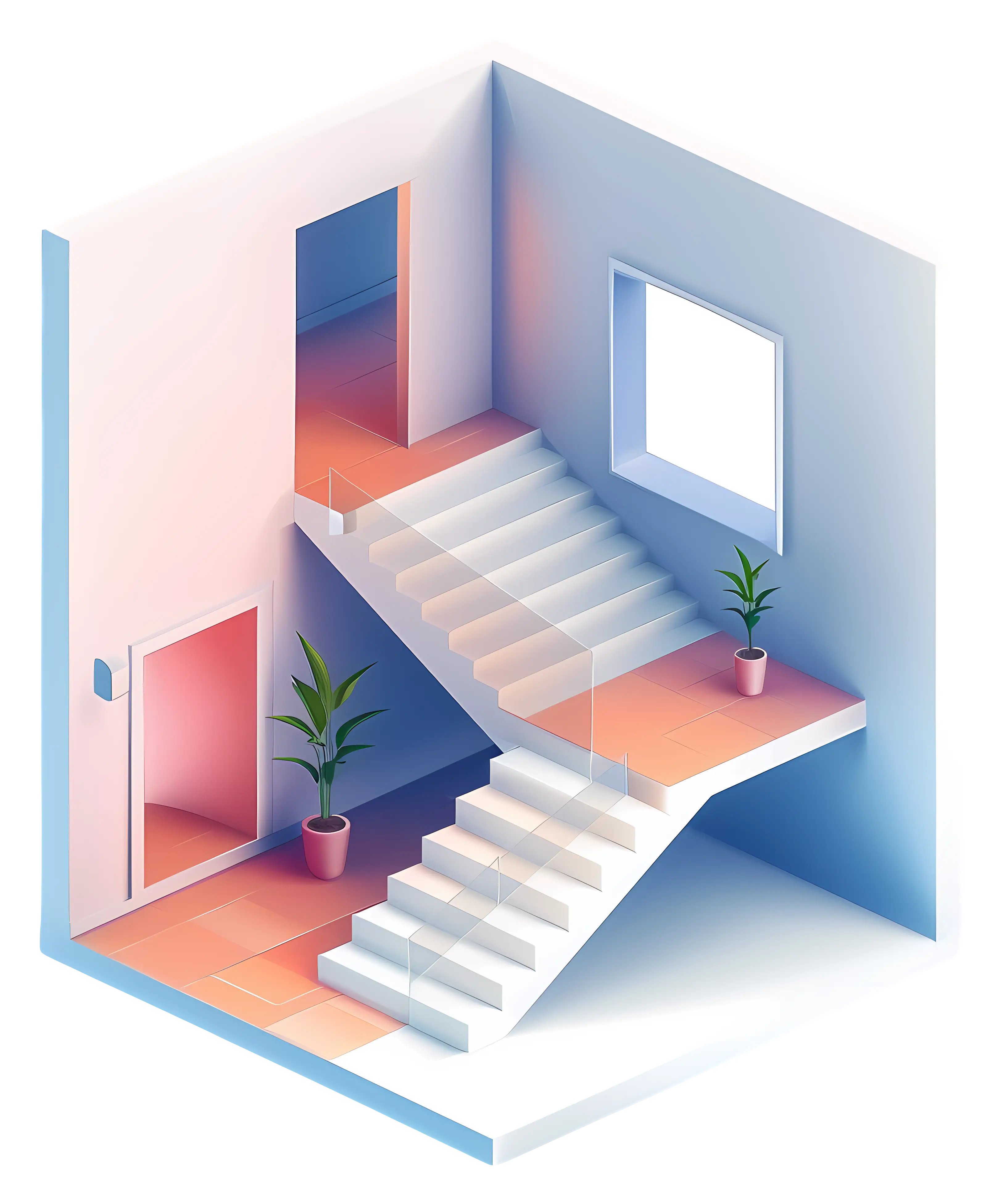 Modern Staircase with Plants and Minimalistic Design