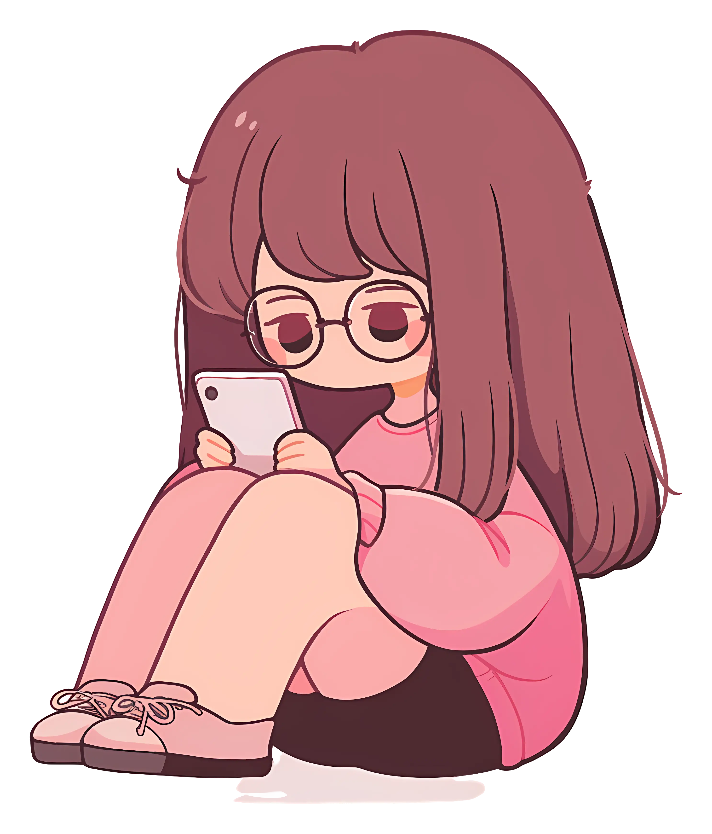 Girl with Phone in Cartoon Style