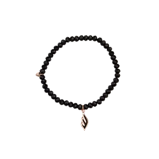 Black Beaded Bracelet with Charm
