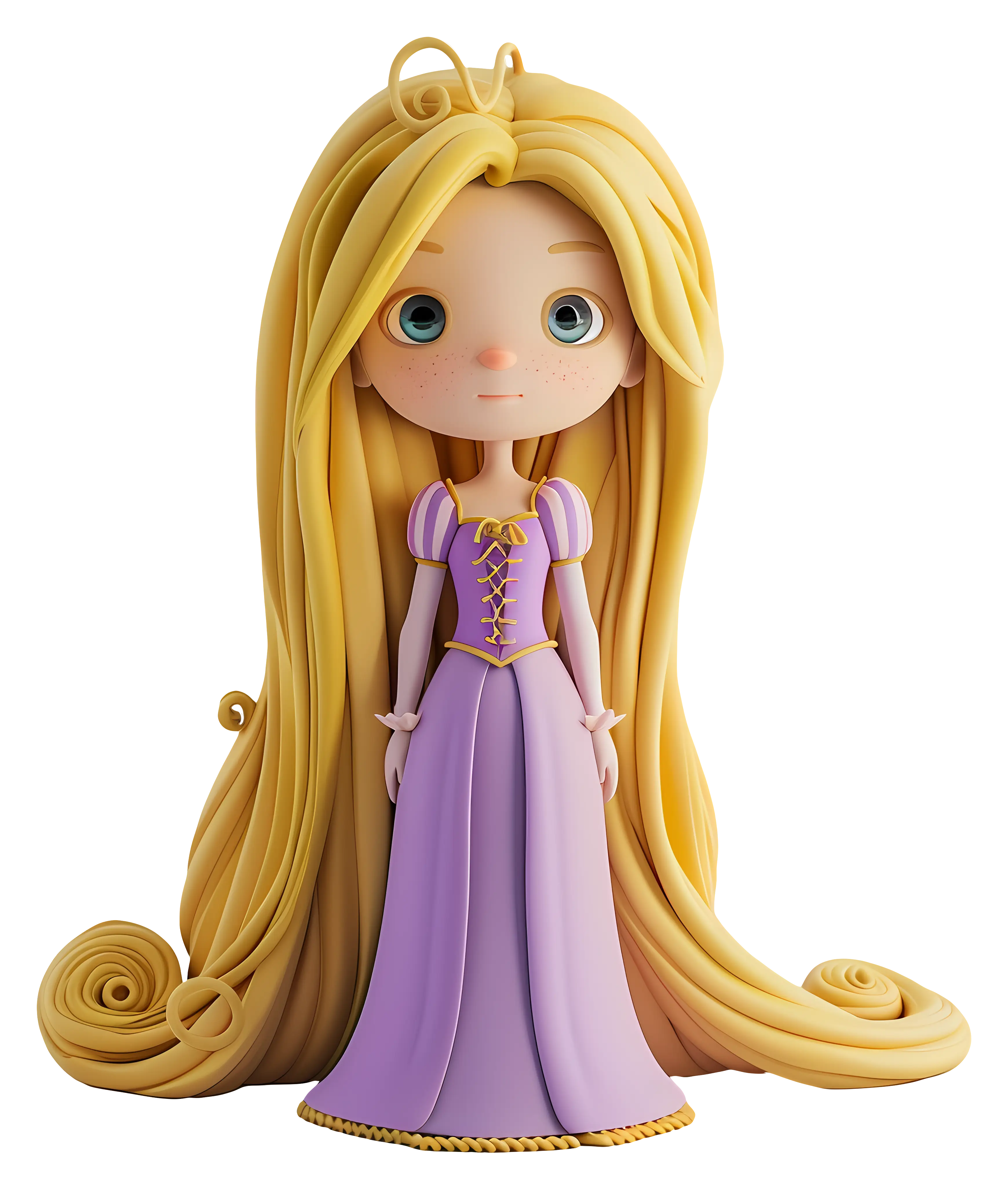 Adorable Cartoon Princess with Long Hair