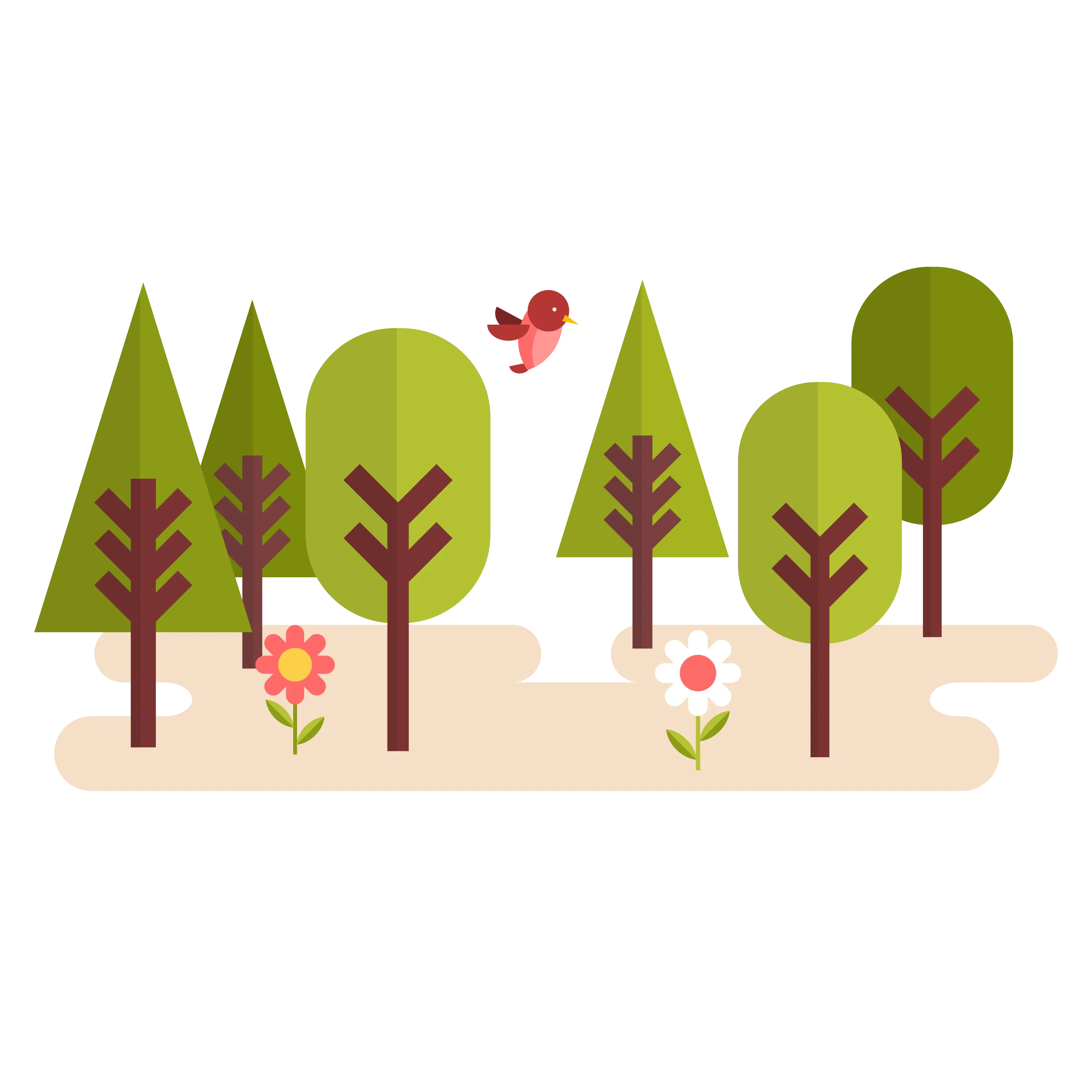 Cute Forest with Trees and Bird