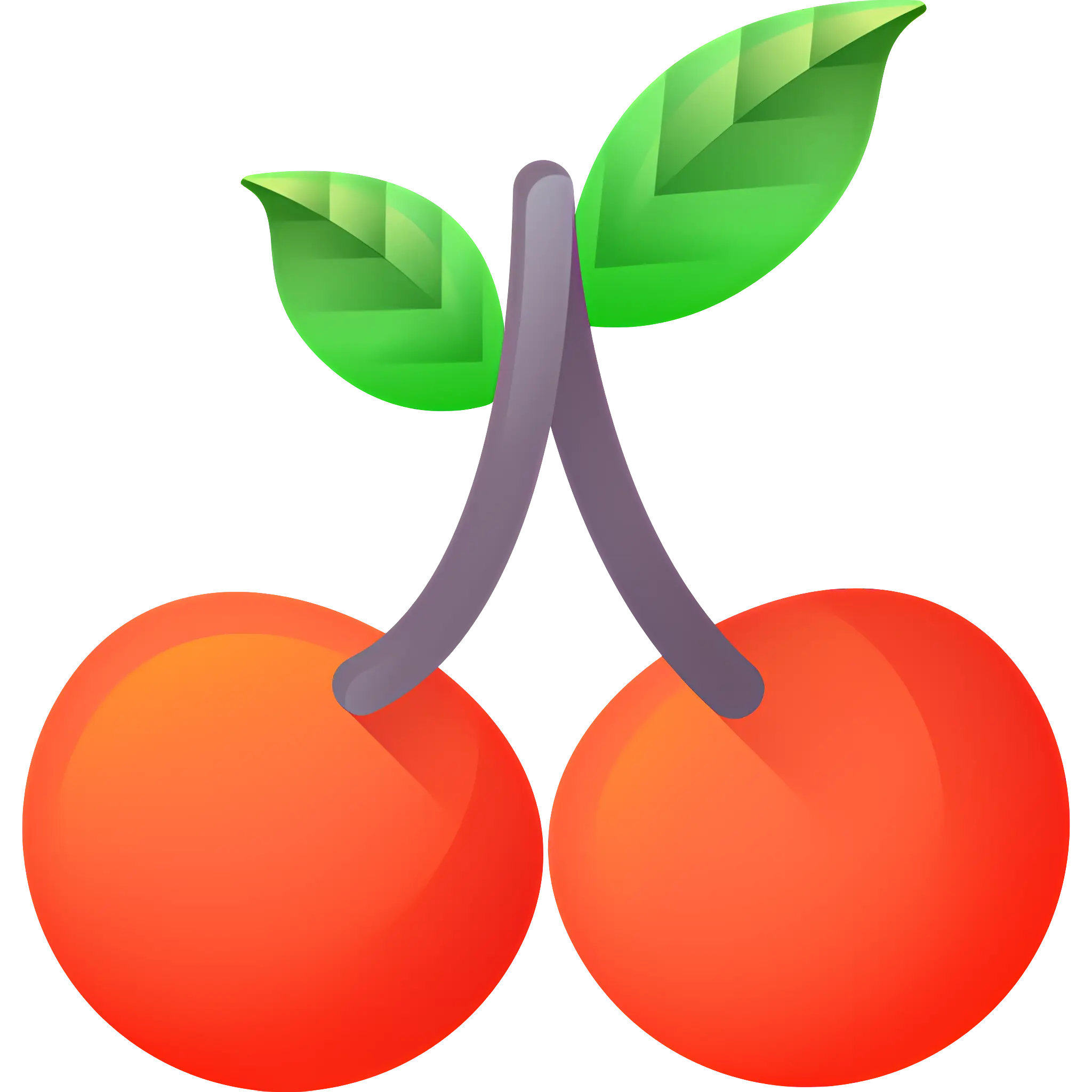 Pair of Red Cherries with Leaves