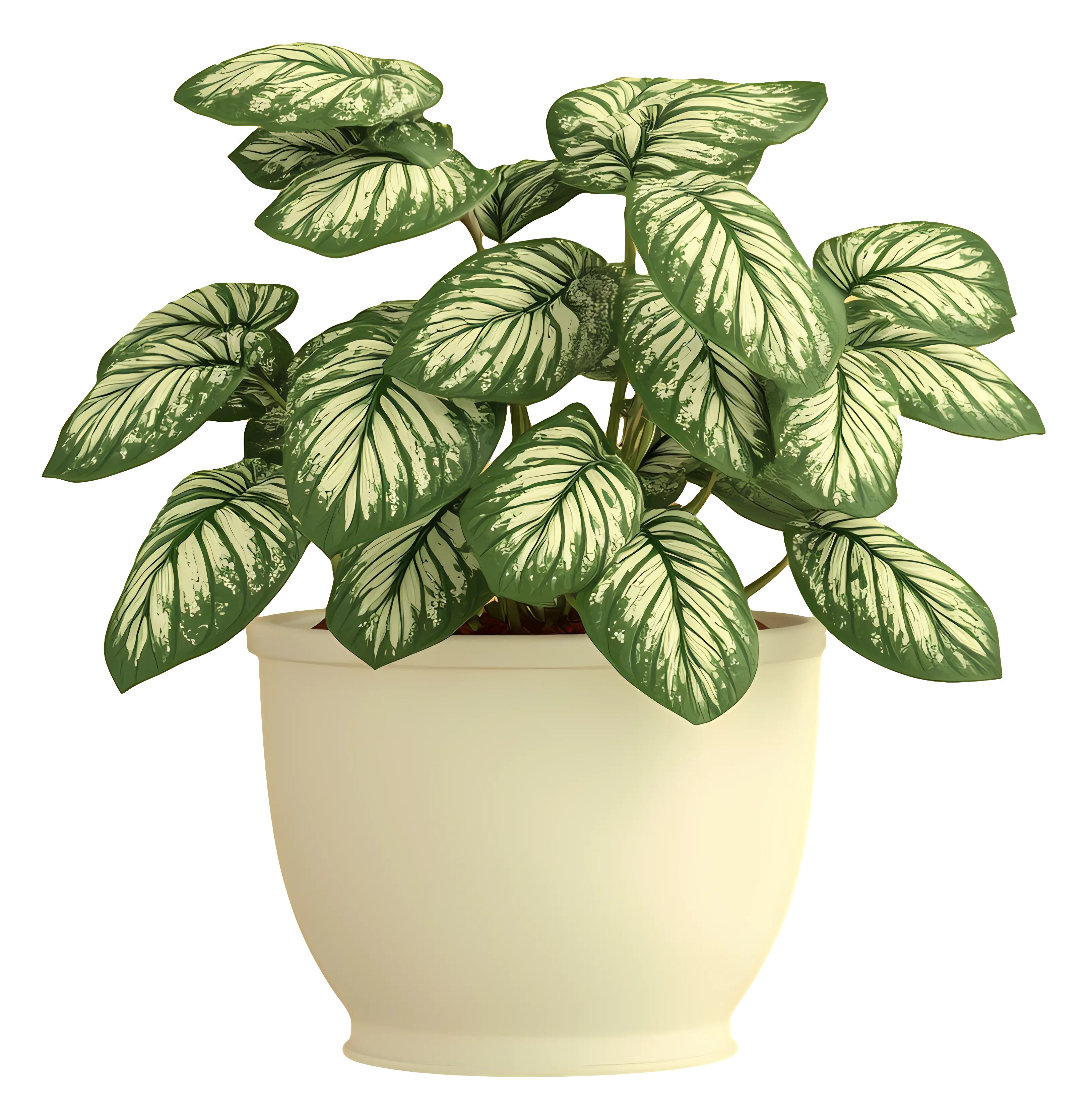 Green Potted Plant with Variegated Leaves