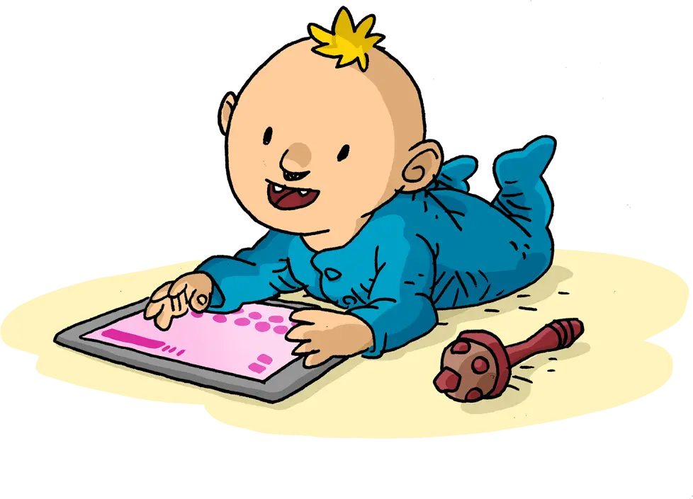 Cartoon Baby Playing with Tablet