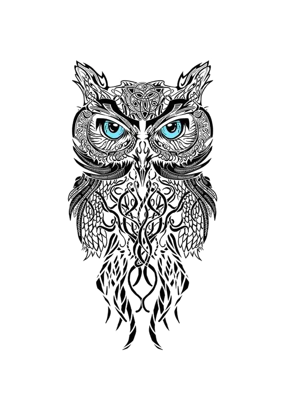 Intricate Owl Design with Blue Eyes