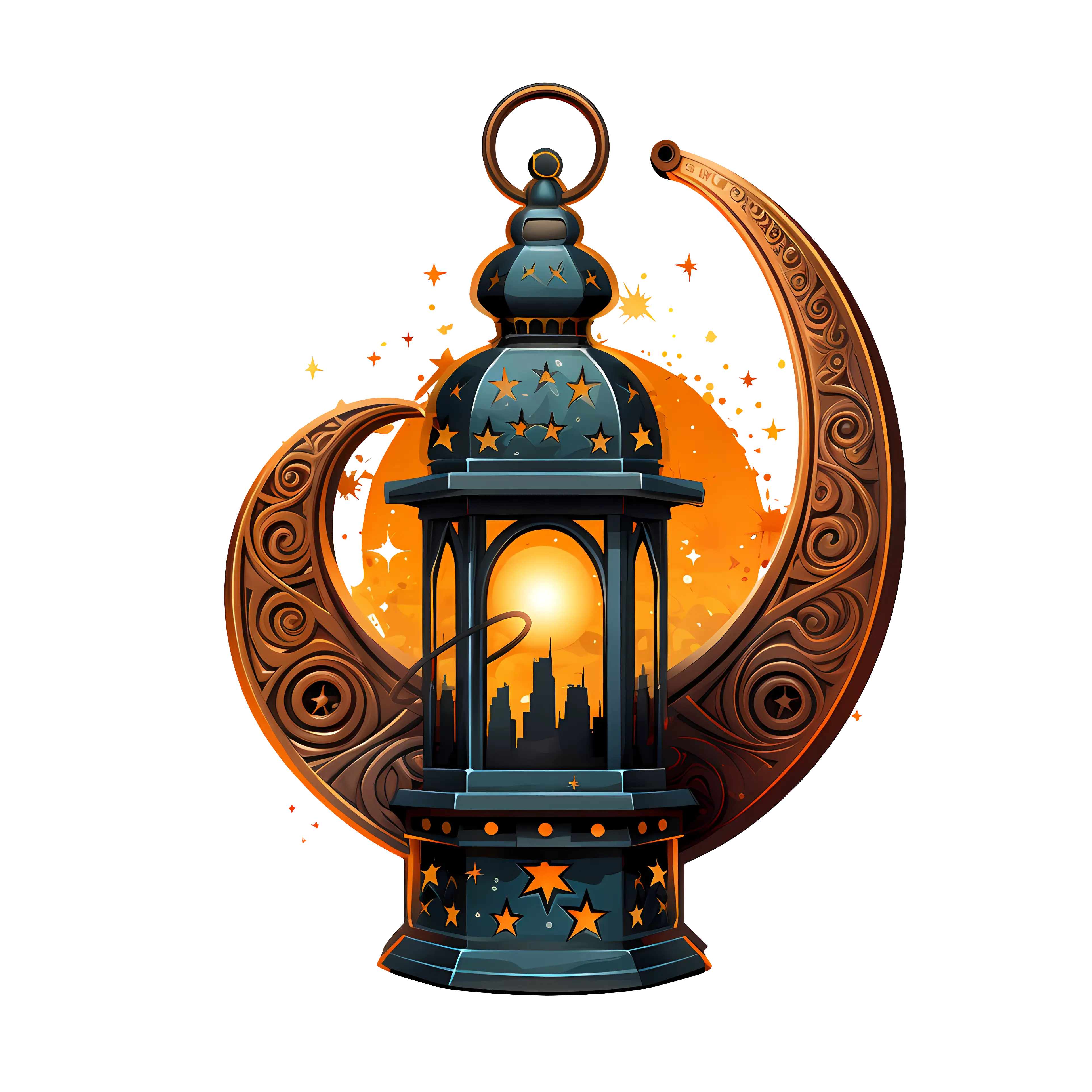 Decorative Lantern with Crescent Moon