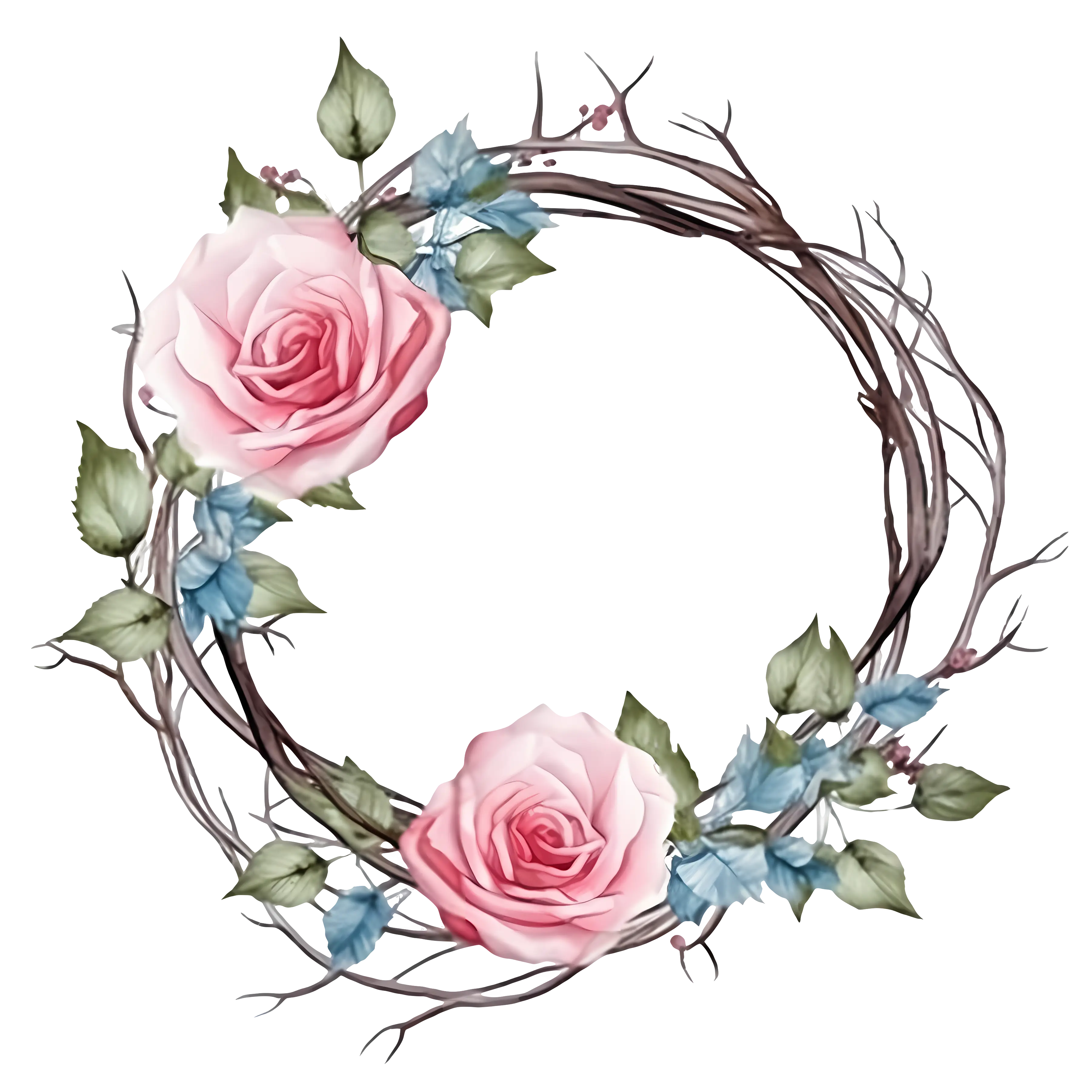 Floral Wreath with Soft Pink Roses and Greenery