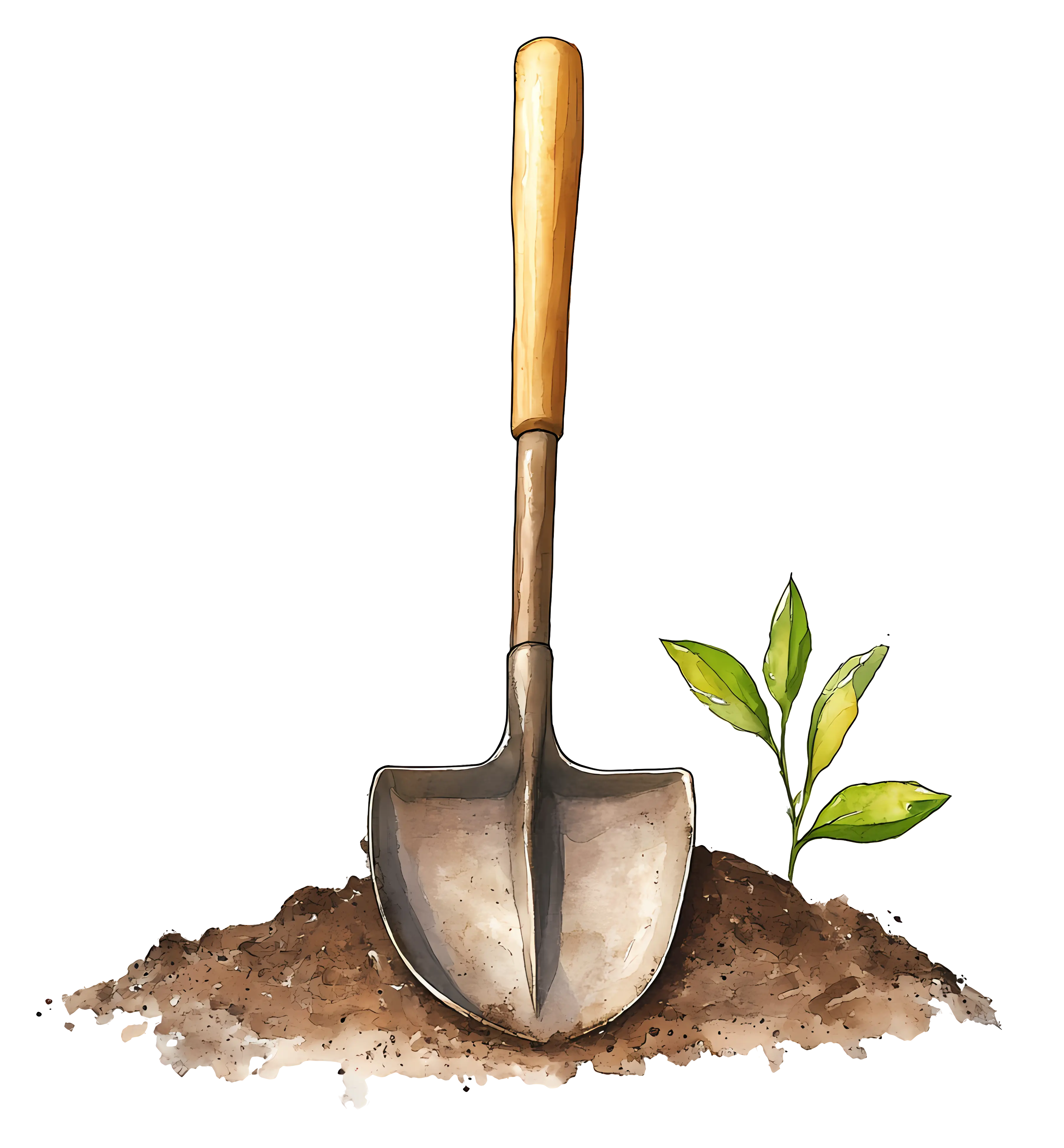Gardening Shovel with Plant Illustration