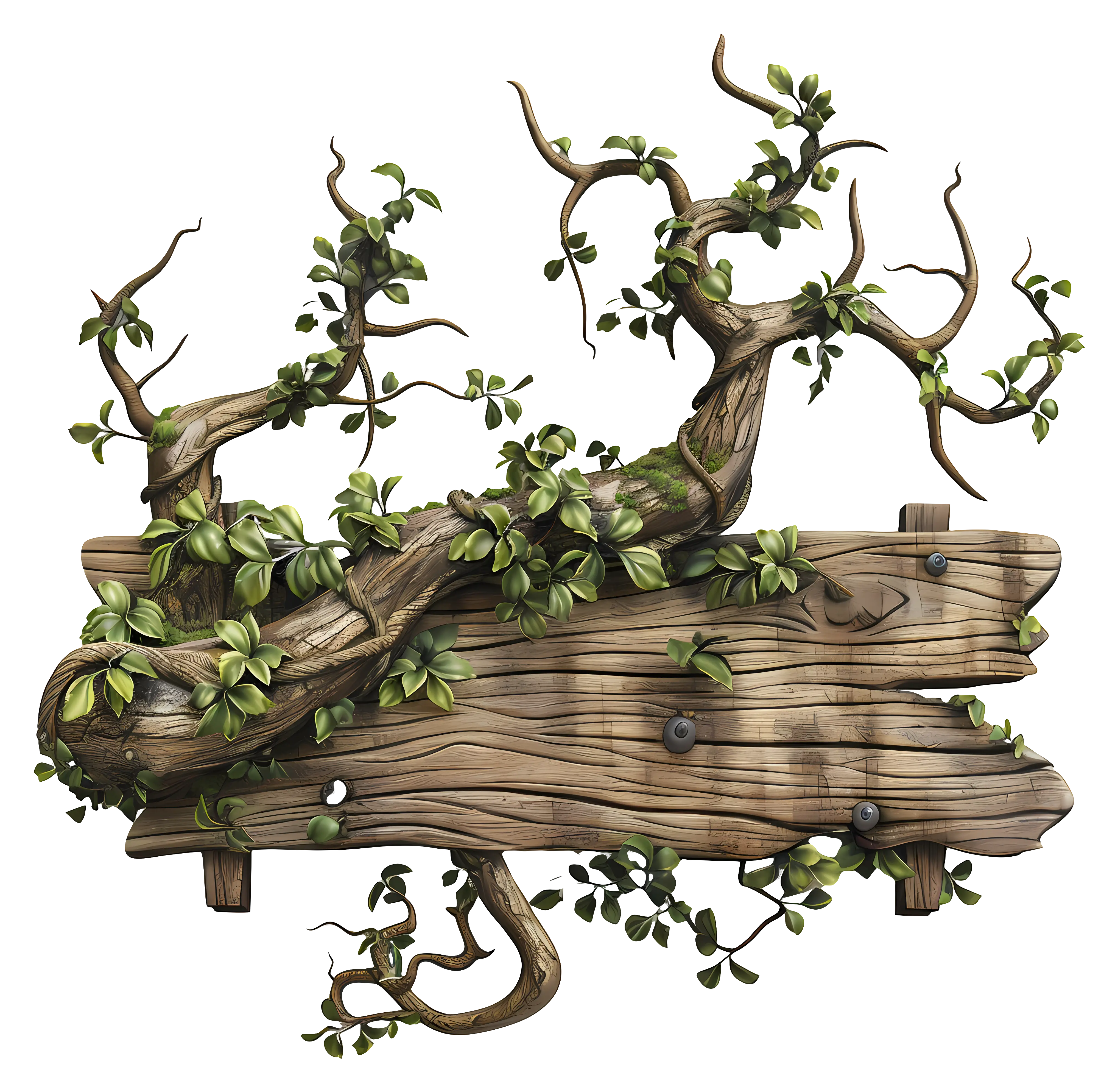 Rustic Wooden Sign with Ivy and Vine Details
