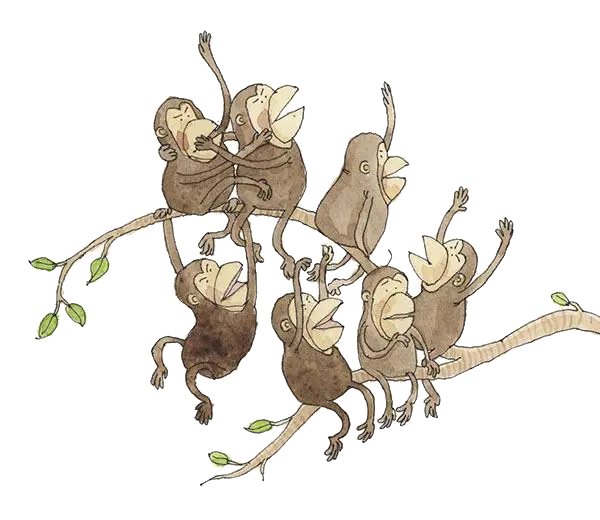 Group of Monkeys on Tree Branch