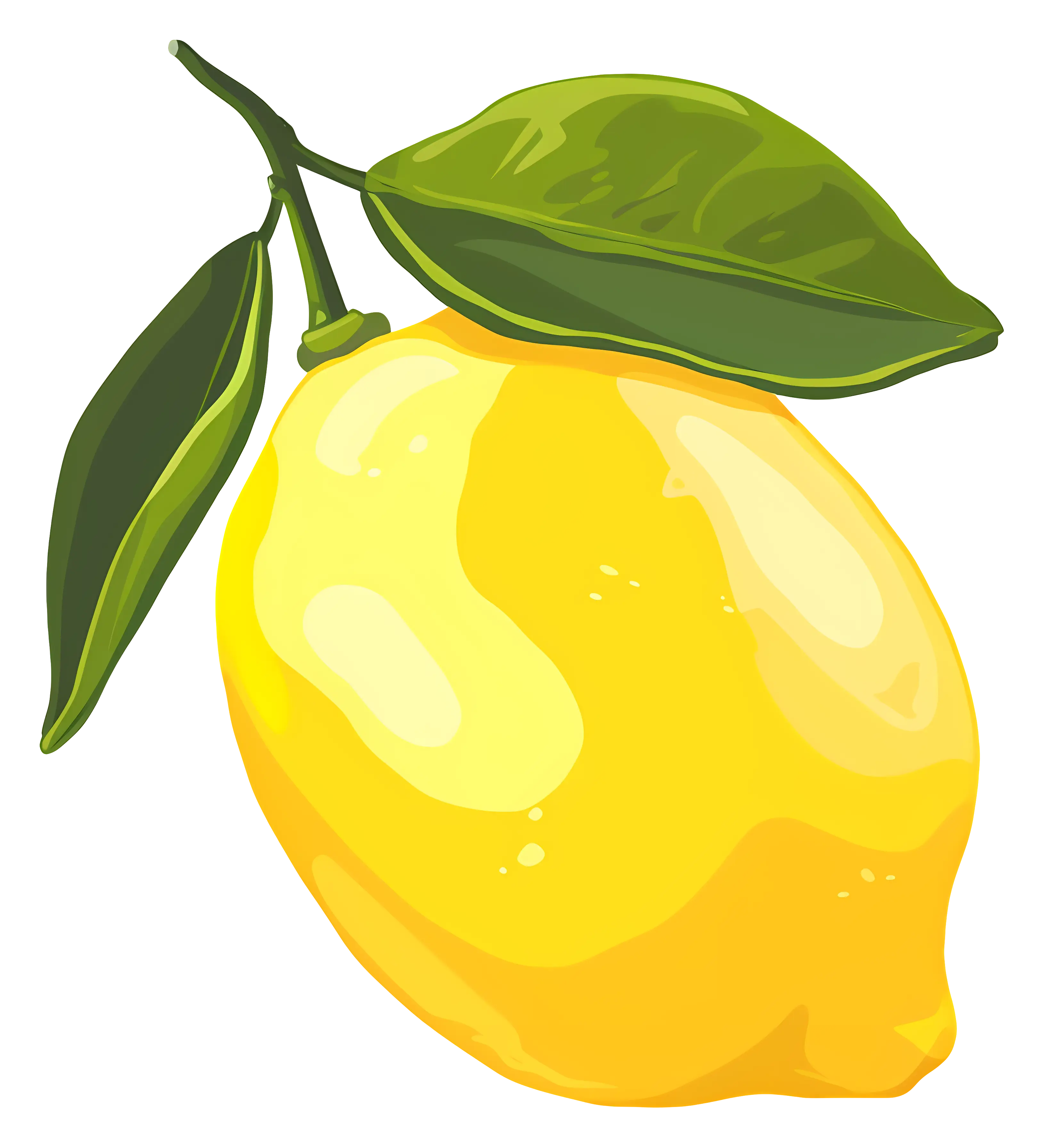 Yellow Lemon with Leaves Illustration