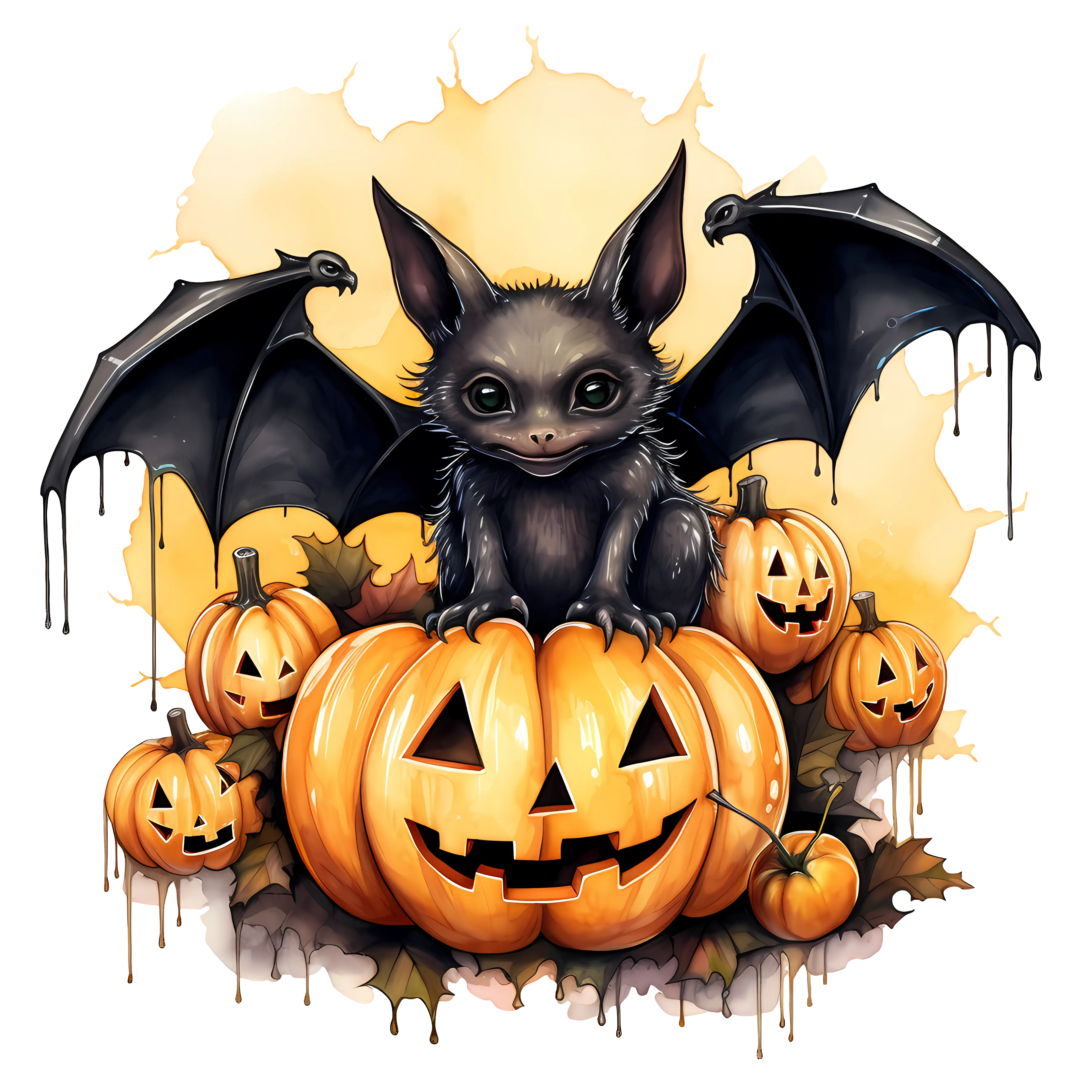 Halloween Bats with Multiple Pumpkins and Spooky Atmosphere