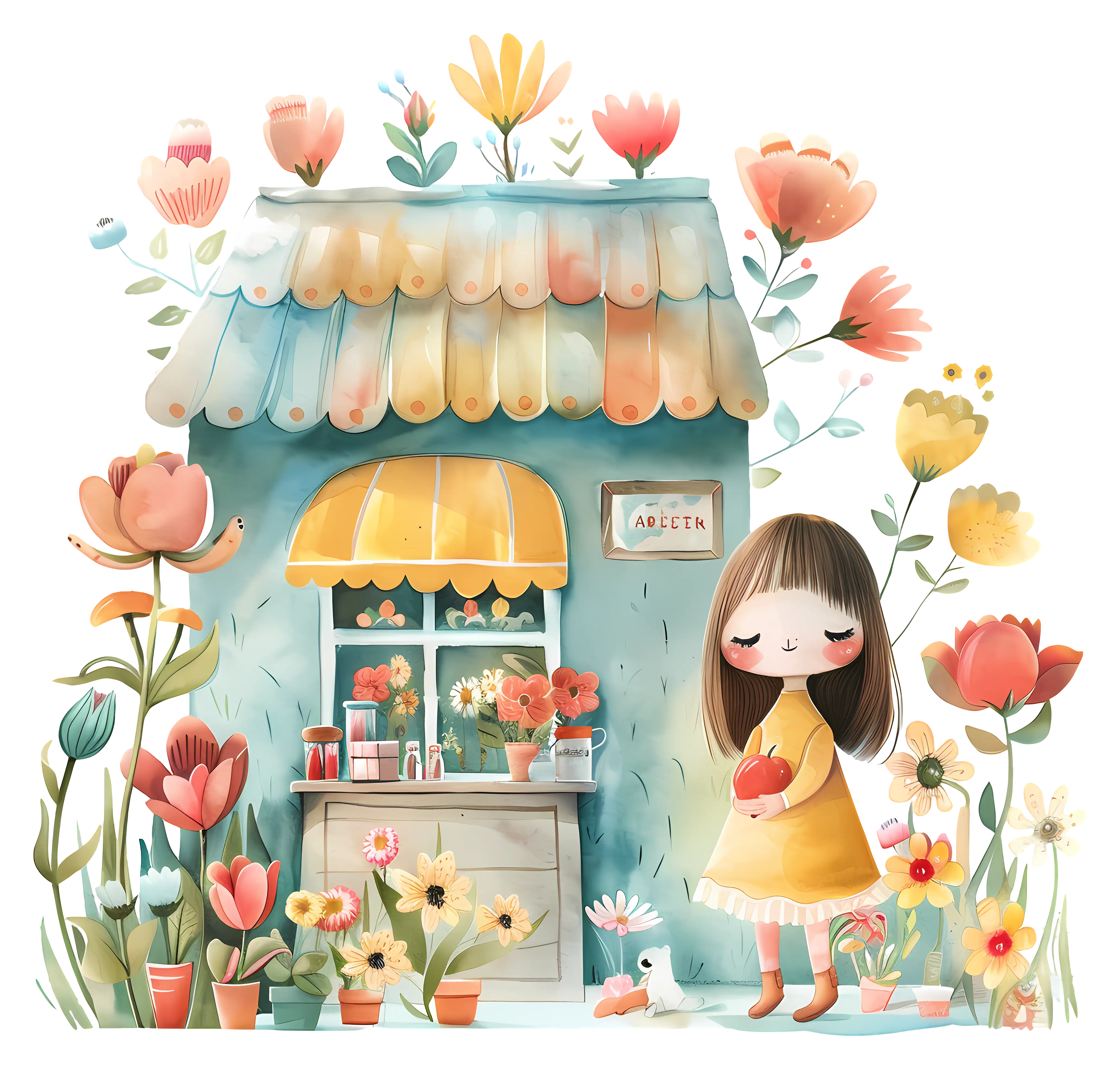 Cute Flower Shop with Girl