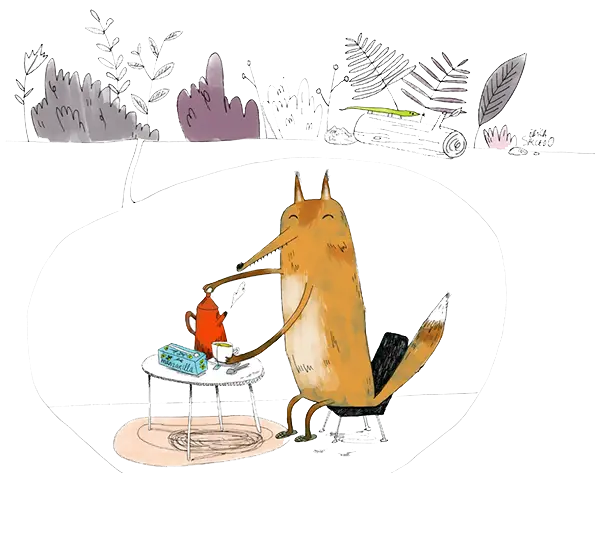 Fox Enjoying Tea at a Table