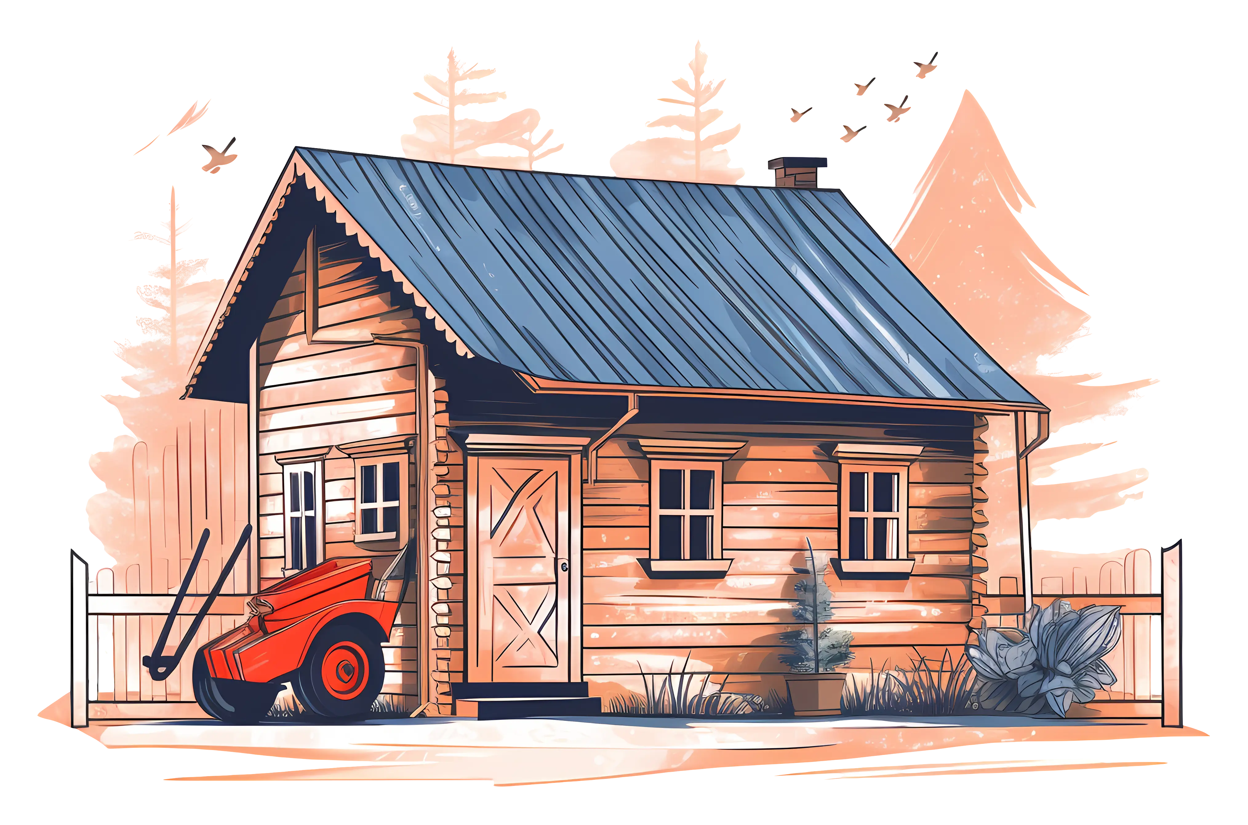 Cozy Wooden Cabin with Garden Tools