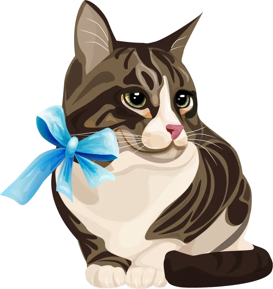 Illustrated Cat with Blue Bow
