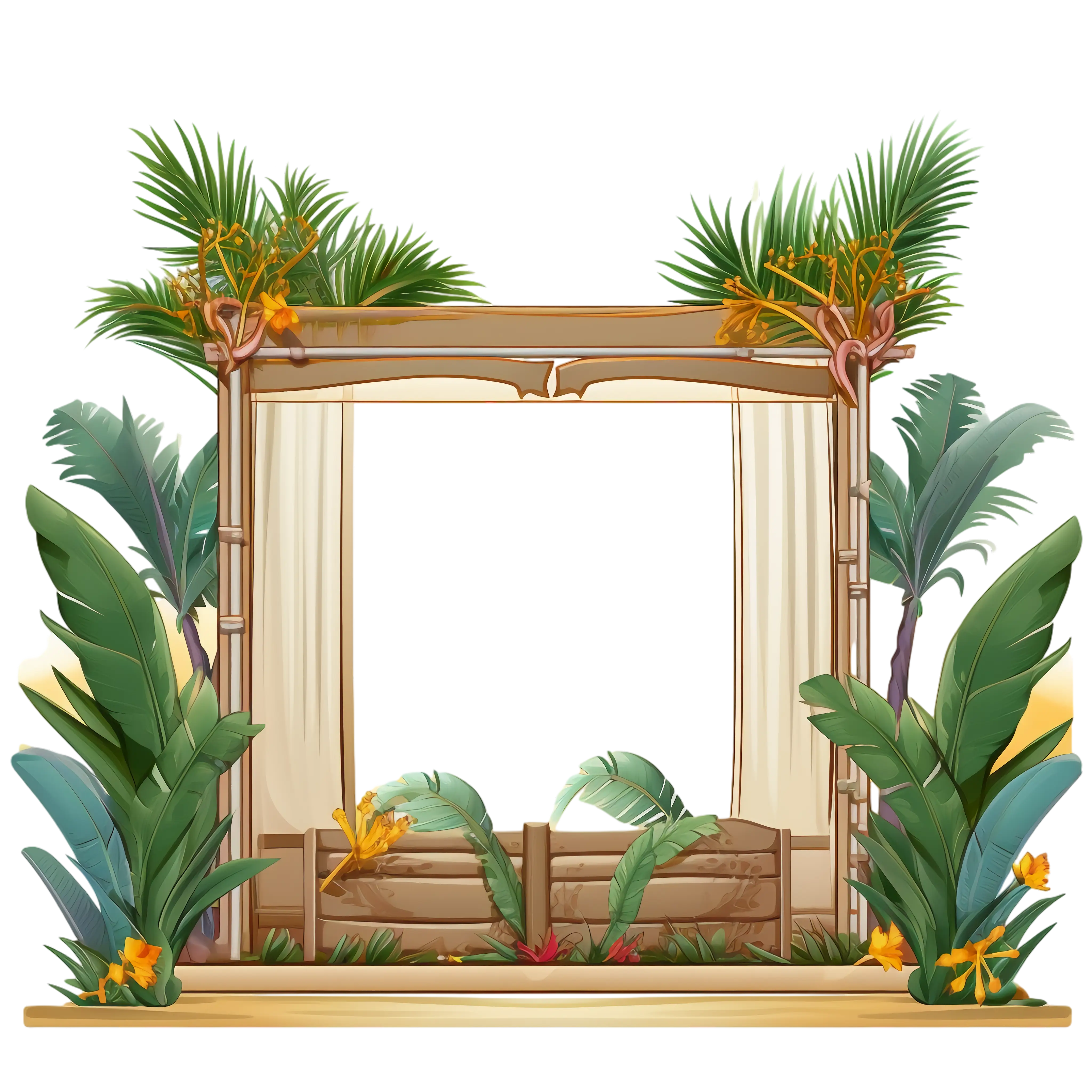 Bamboo frame decorated with tropical leaves
