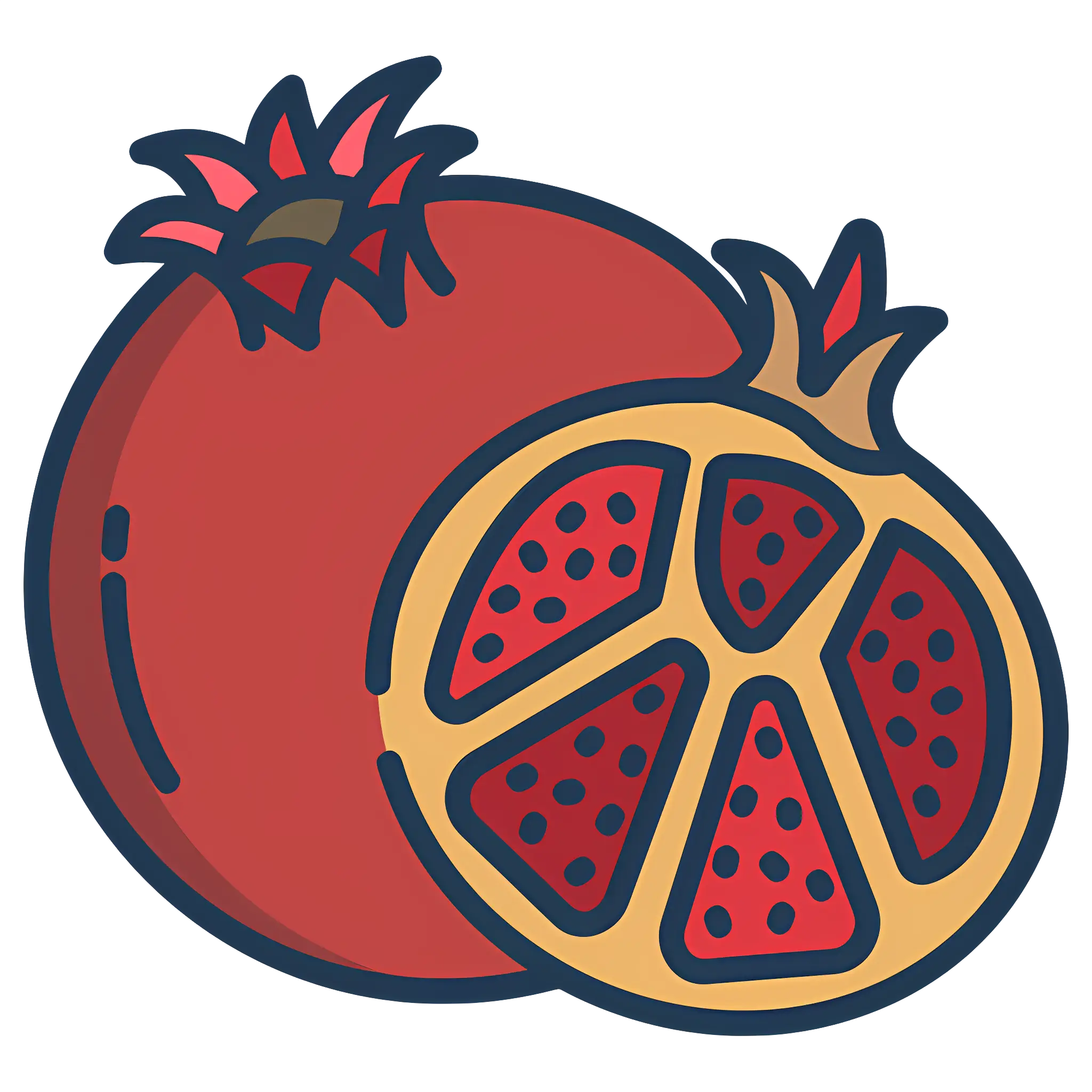 Illustration of a Pomegranate with Sliced Half