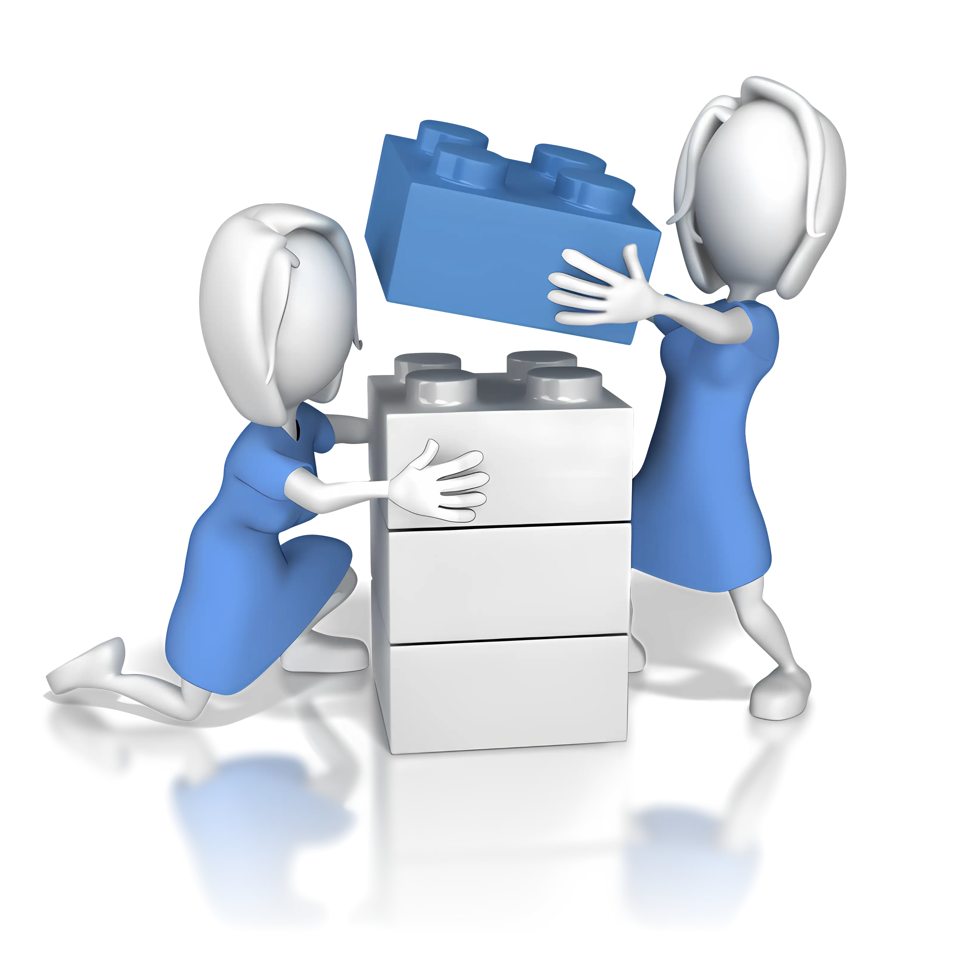 Cartoon Figures Building Blocks Together