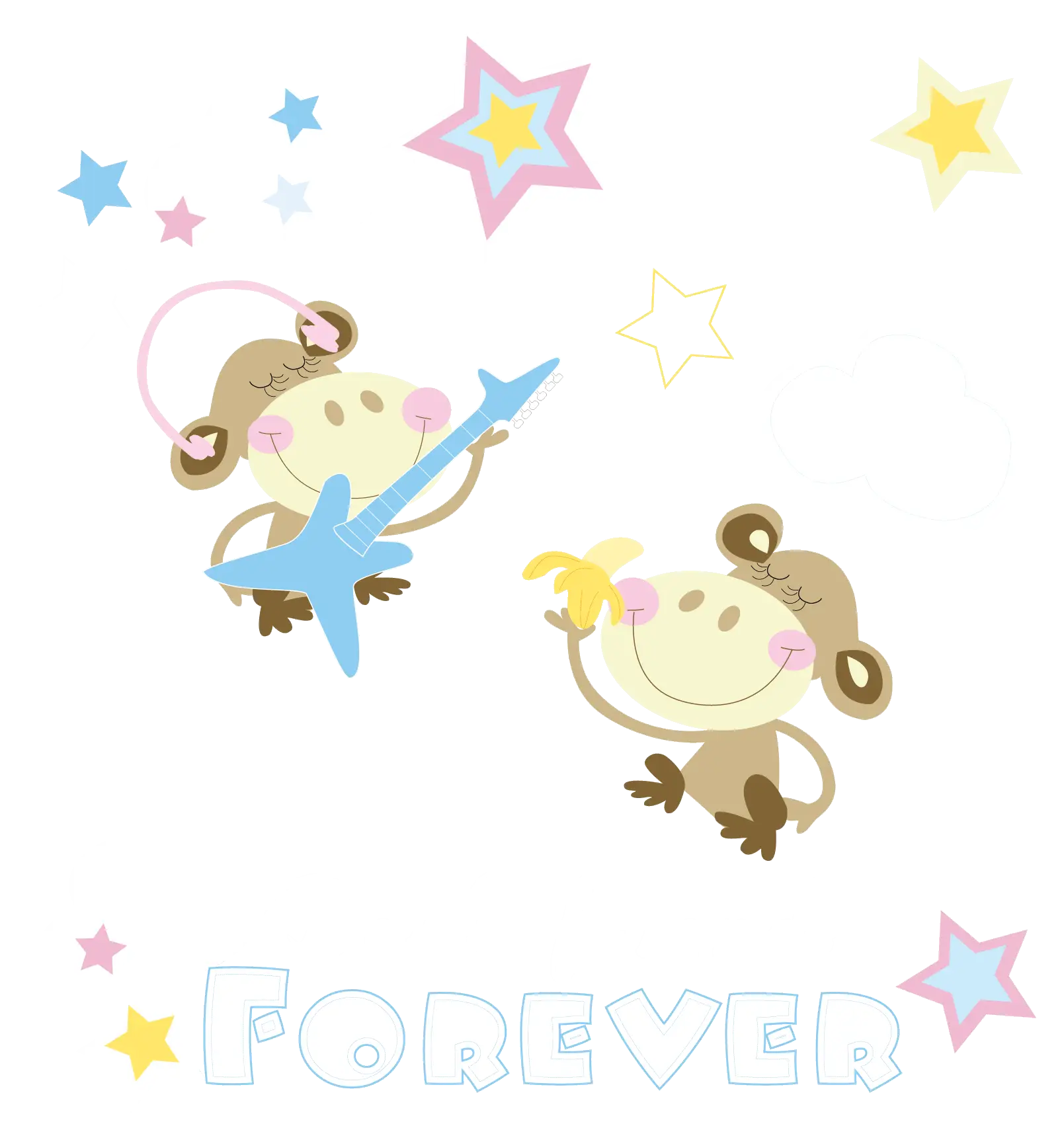 Cute Monkeys with Stars Cartoon