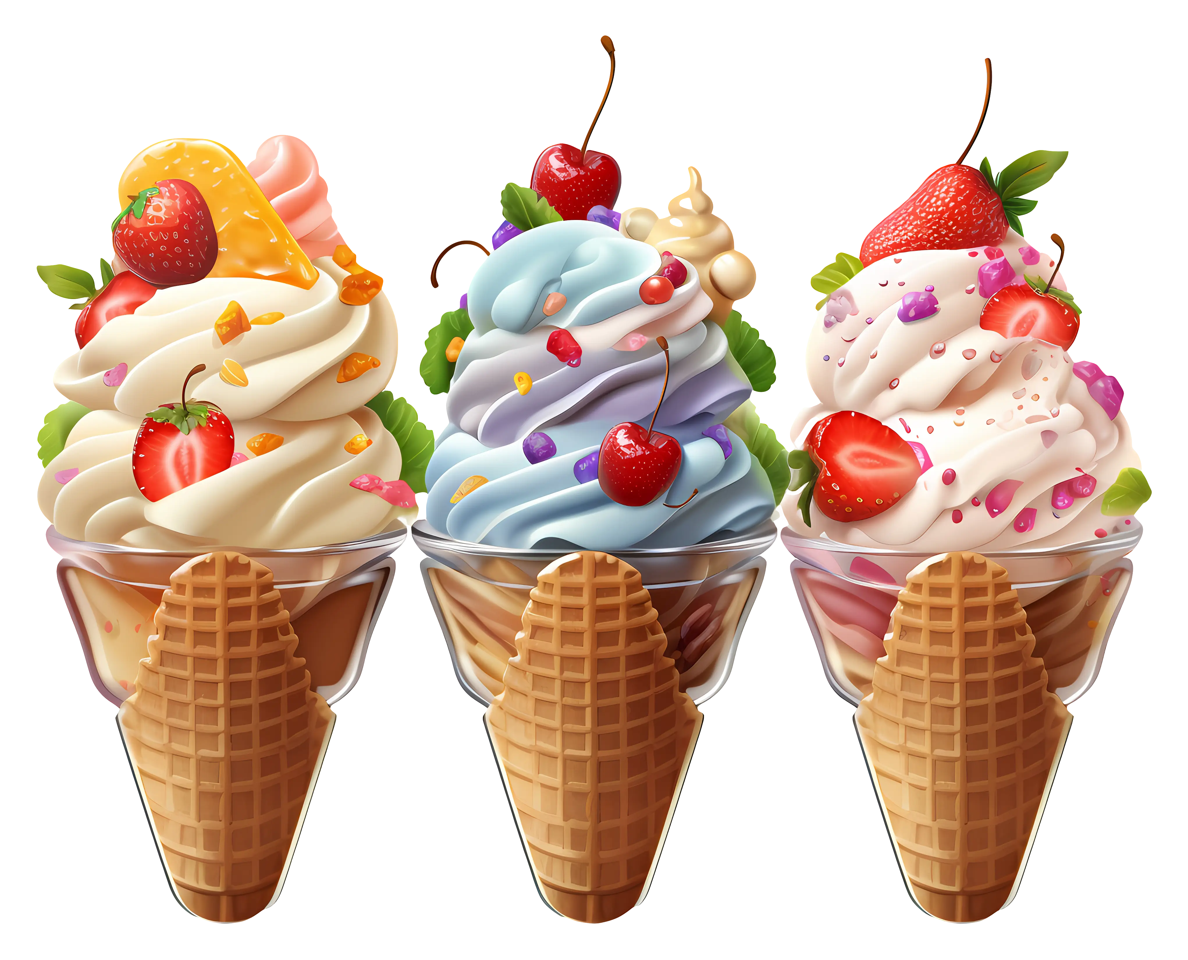 Assorted Ice Cream Cones with Toppings