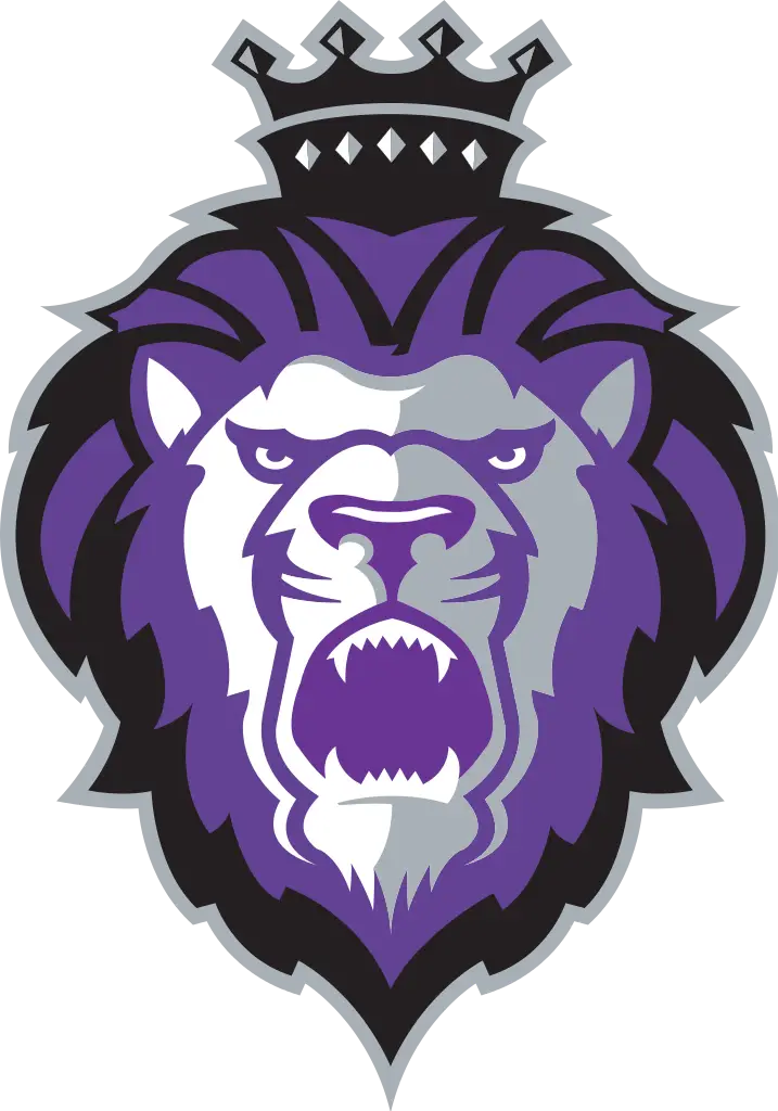 Purple Lion&#039;s Head Logo with Regal Crown Design