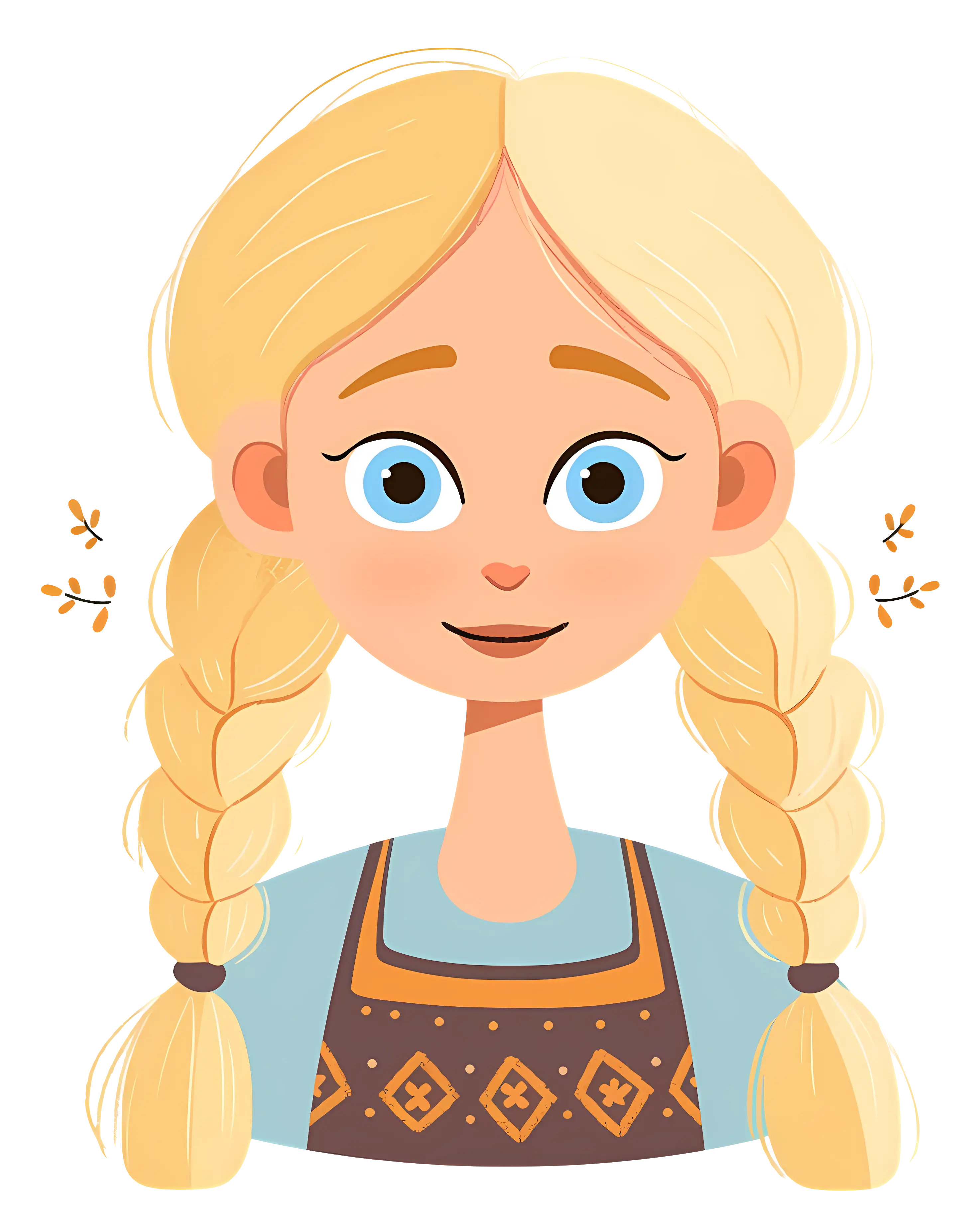 Cartoon Blonde Girl with Braided Hair and Blue Outfit