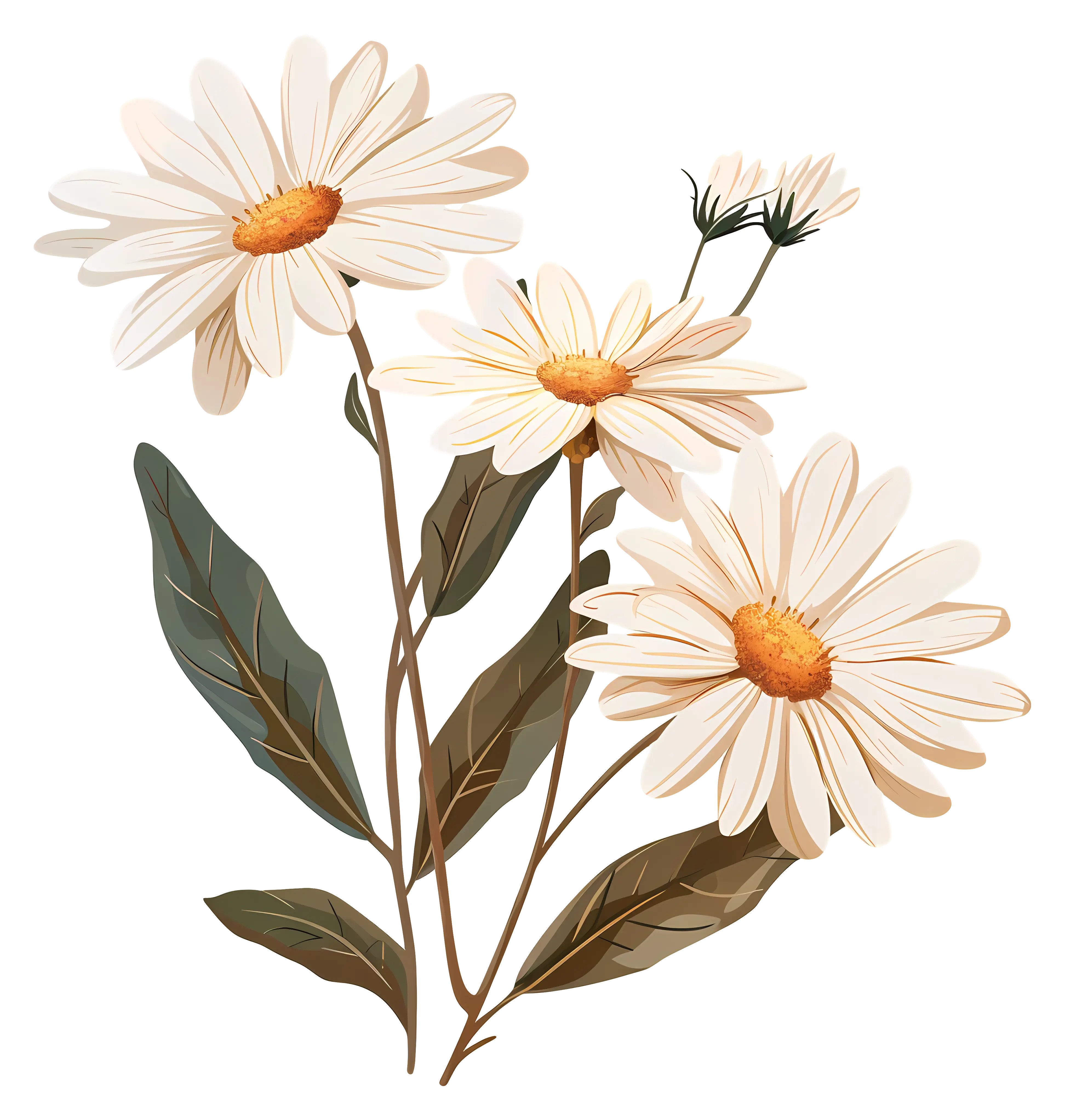 Botanical Illustration of White Daisies