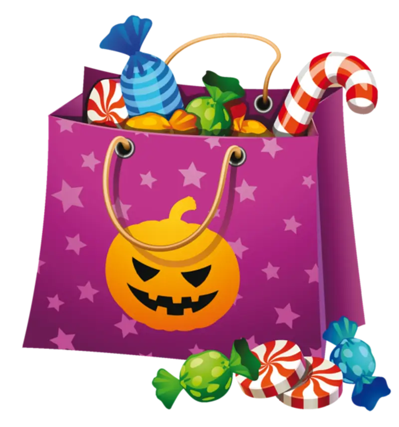 Vibrant Halloween candy bag with sweets