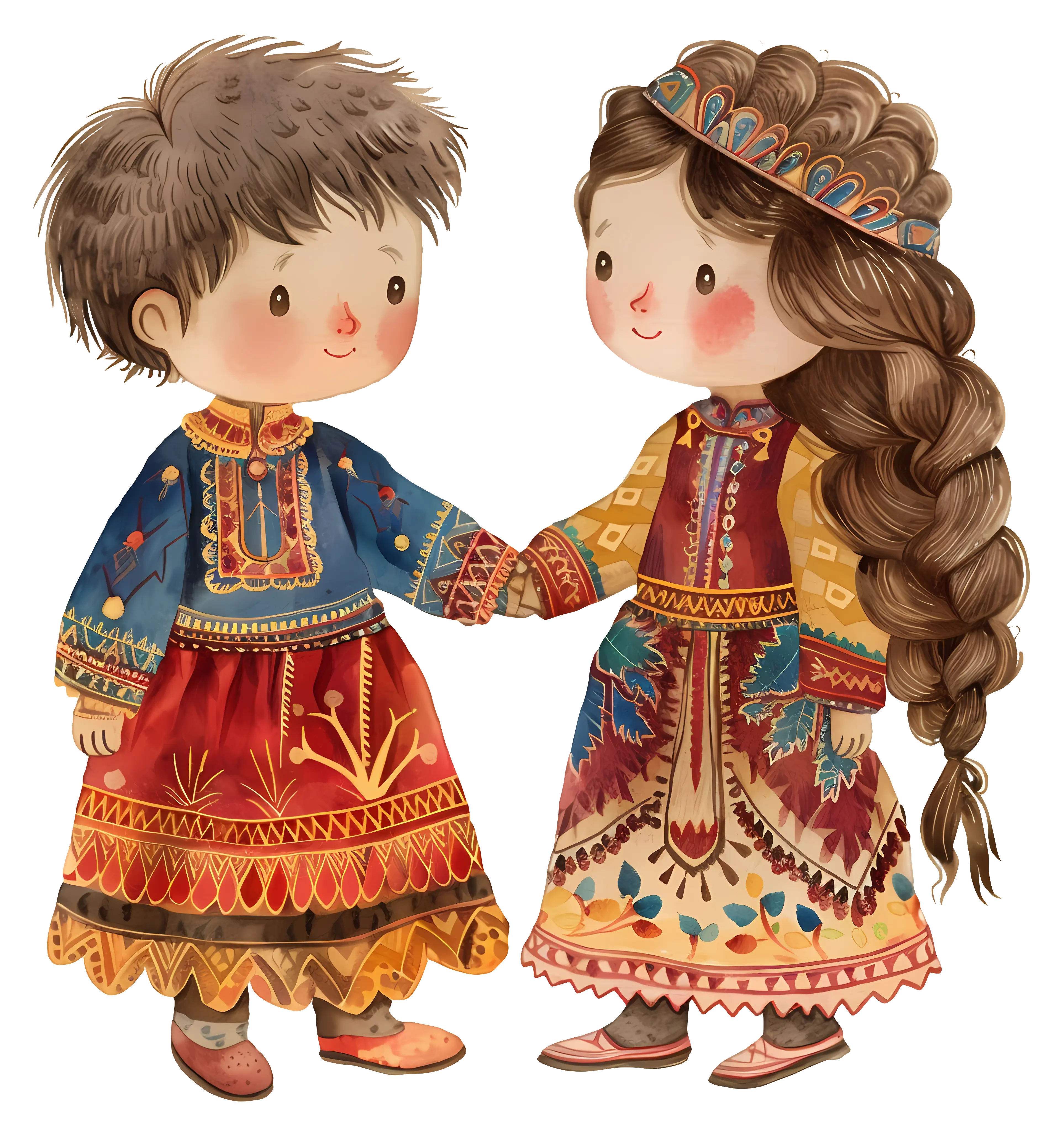 Children in Traditional Clothes Holding Hands