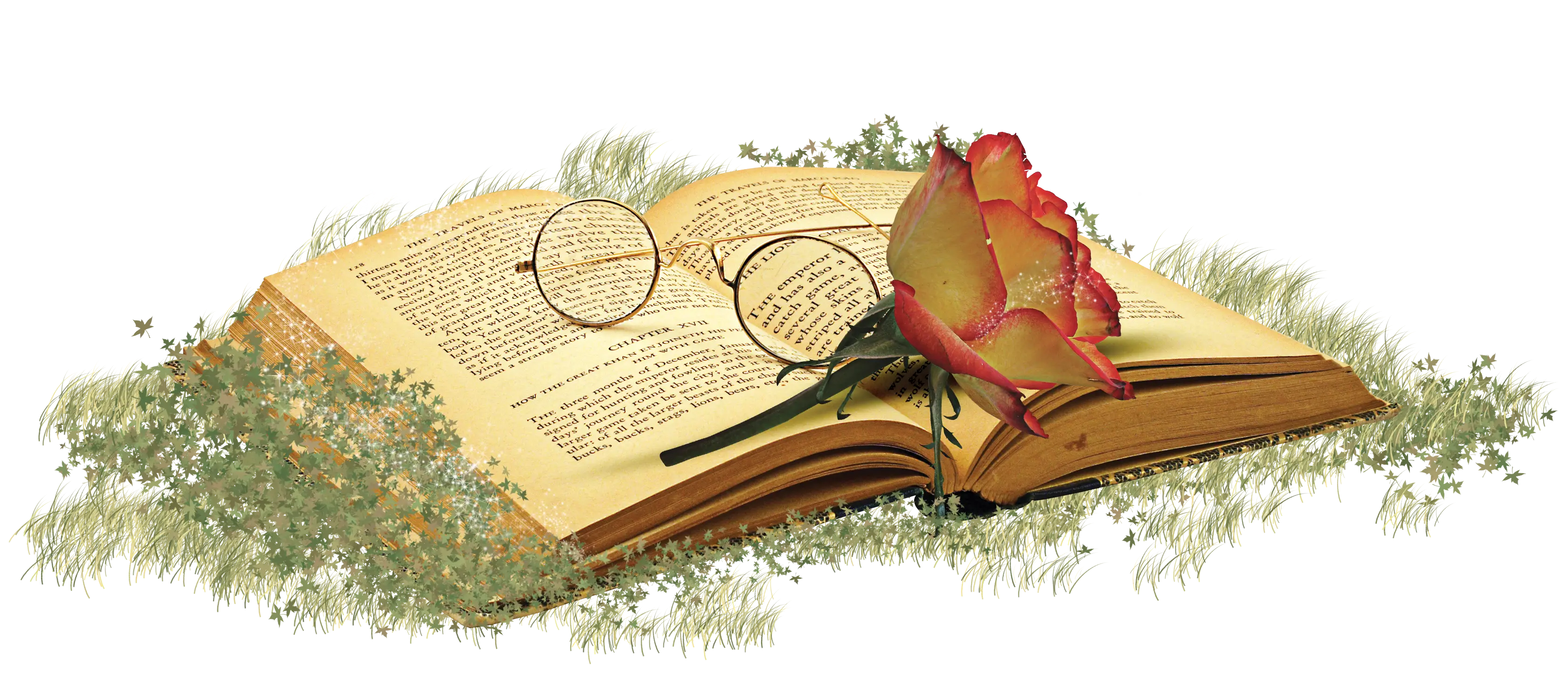 Vintage Book with Glasses and Rose