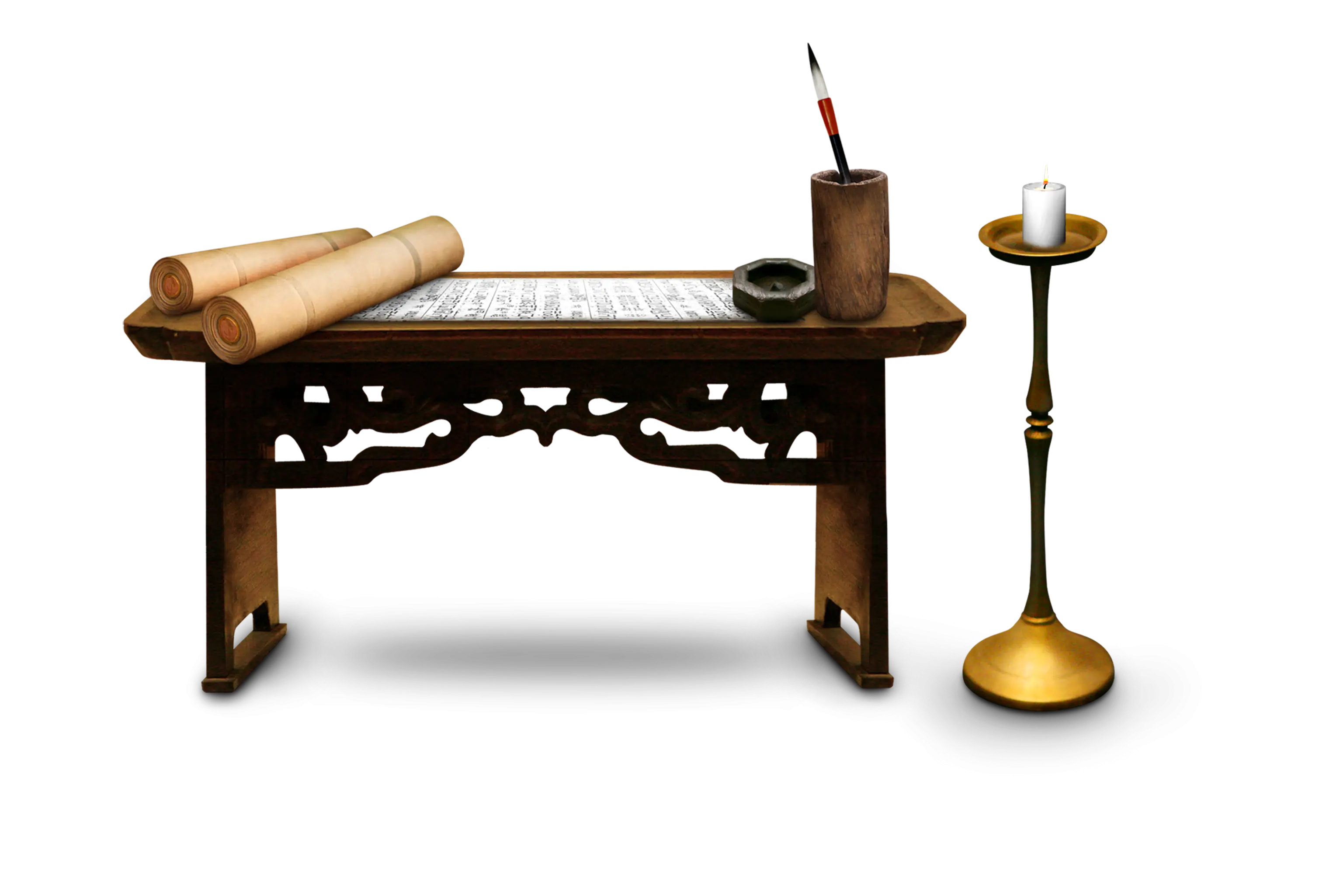 Antique Writing Desk with Scrolls and Candle