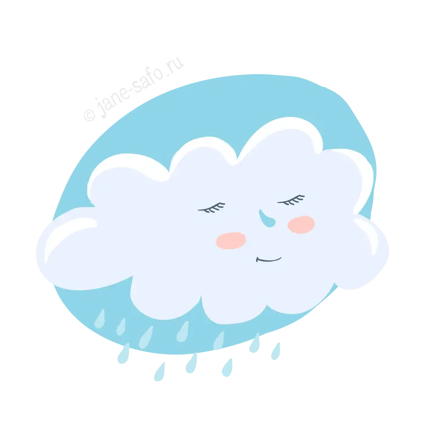 Cartoon Cloud with Raindrops and Cute Face